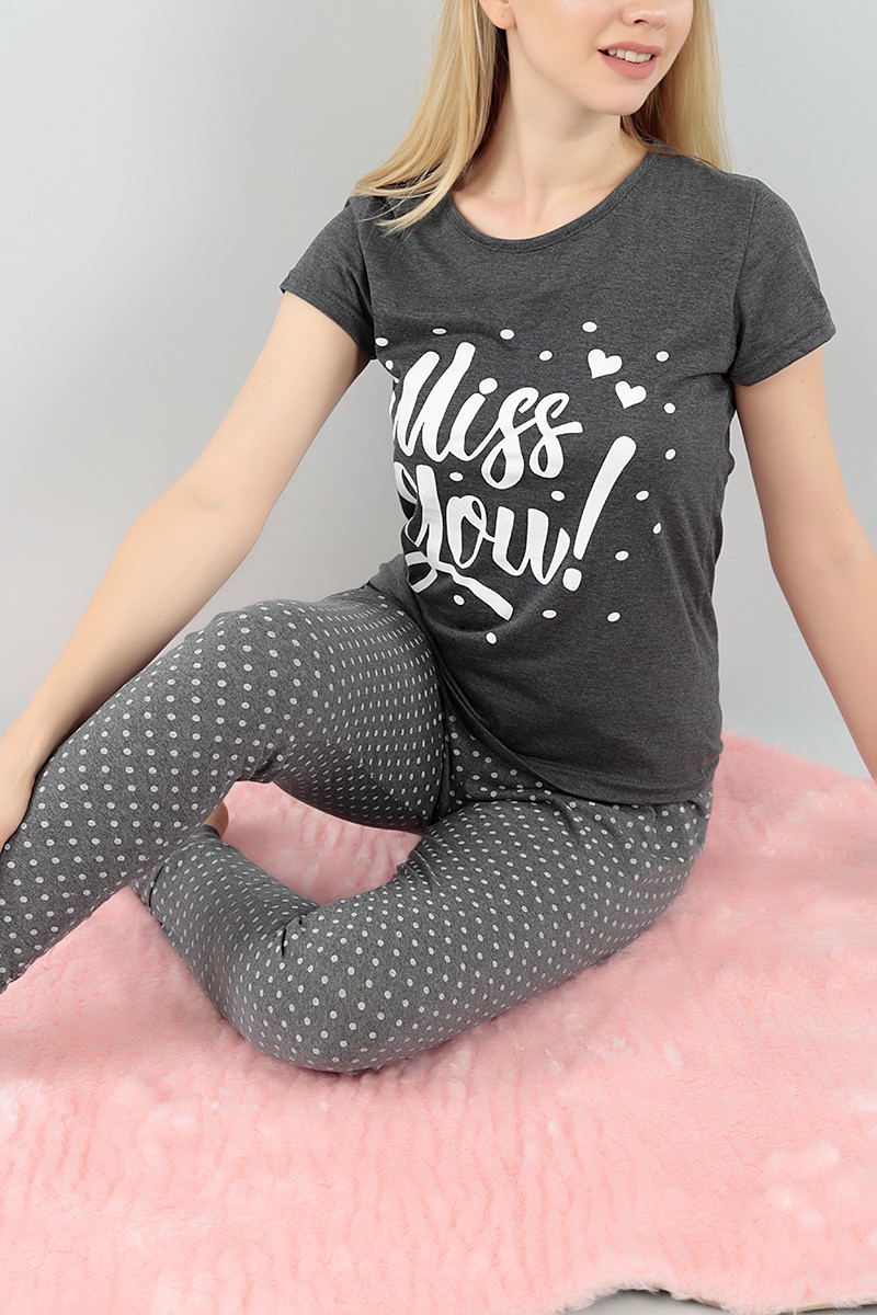 Antrasit Baskılı Bayan Pijama Takımı 73624