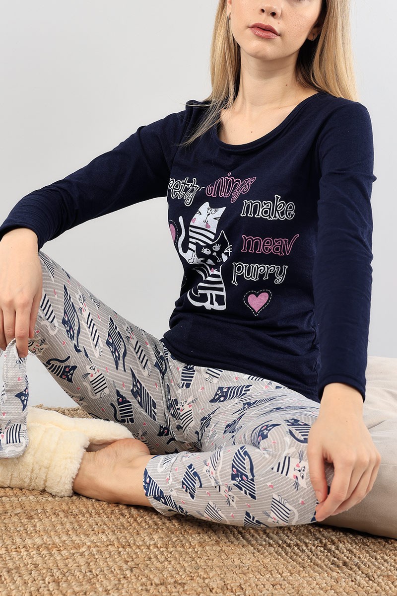 Antrasit Baskılı Bayan Pijama Takımı 89432