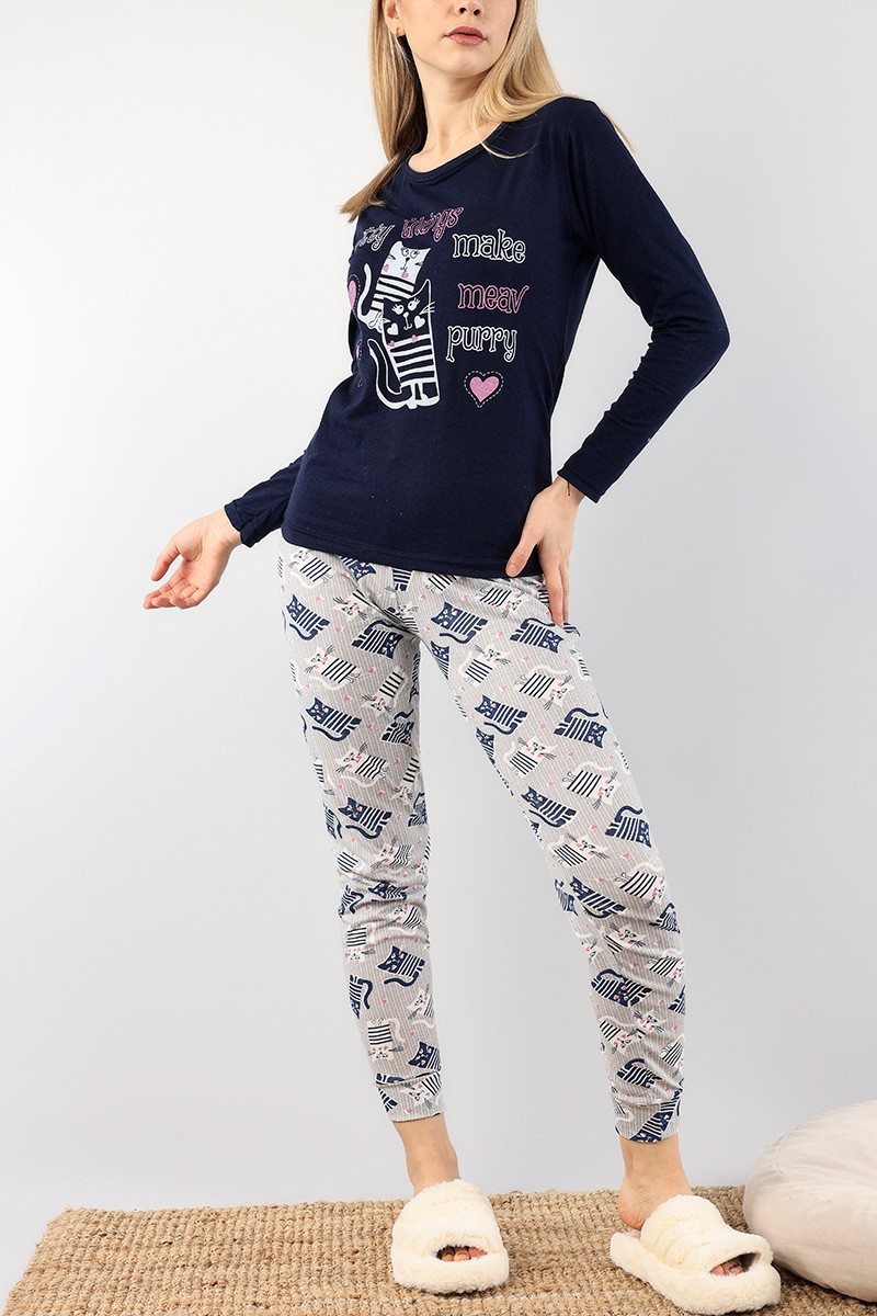Antrasit Baskılı Bayan Pijama Takımı 89432