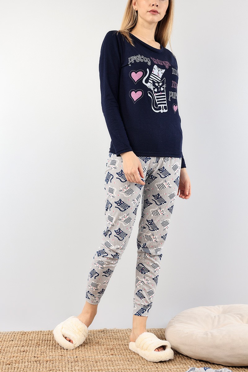 Antrasit Baskılı Bayan Pijama Takımı 89432