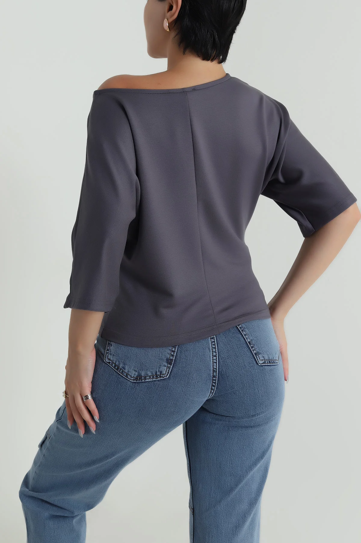Antrasit Baskılı Kristal Kadın Bluz 482069