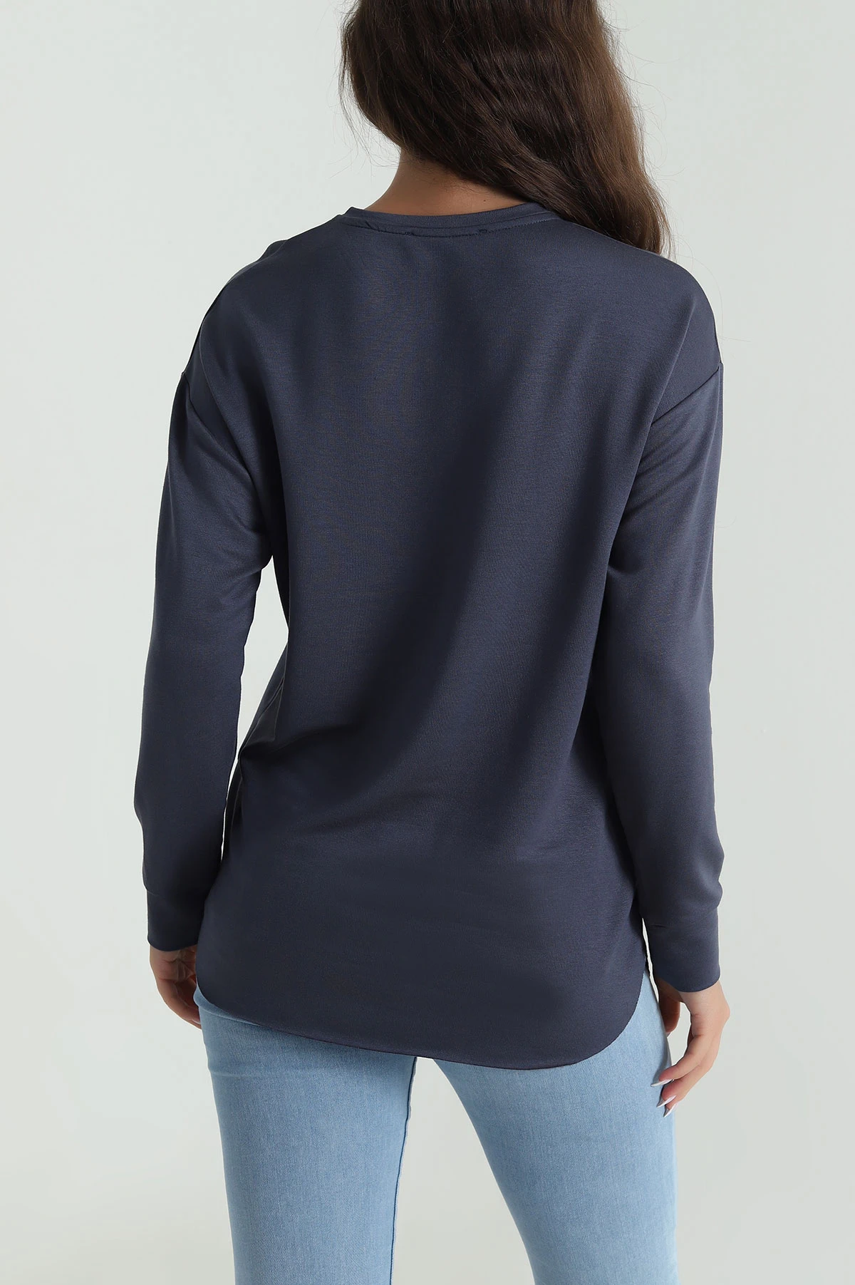 Antrasit Baskılı Kristal Kadın Sweat Tunik 485137