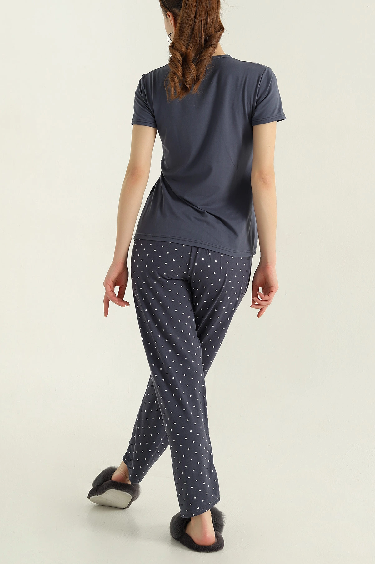 Antrasit Baskılı Viskon Kadın Pijama Takımı 347348