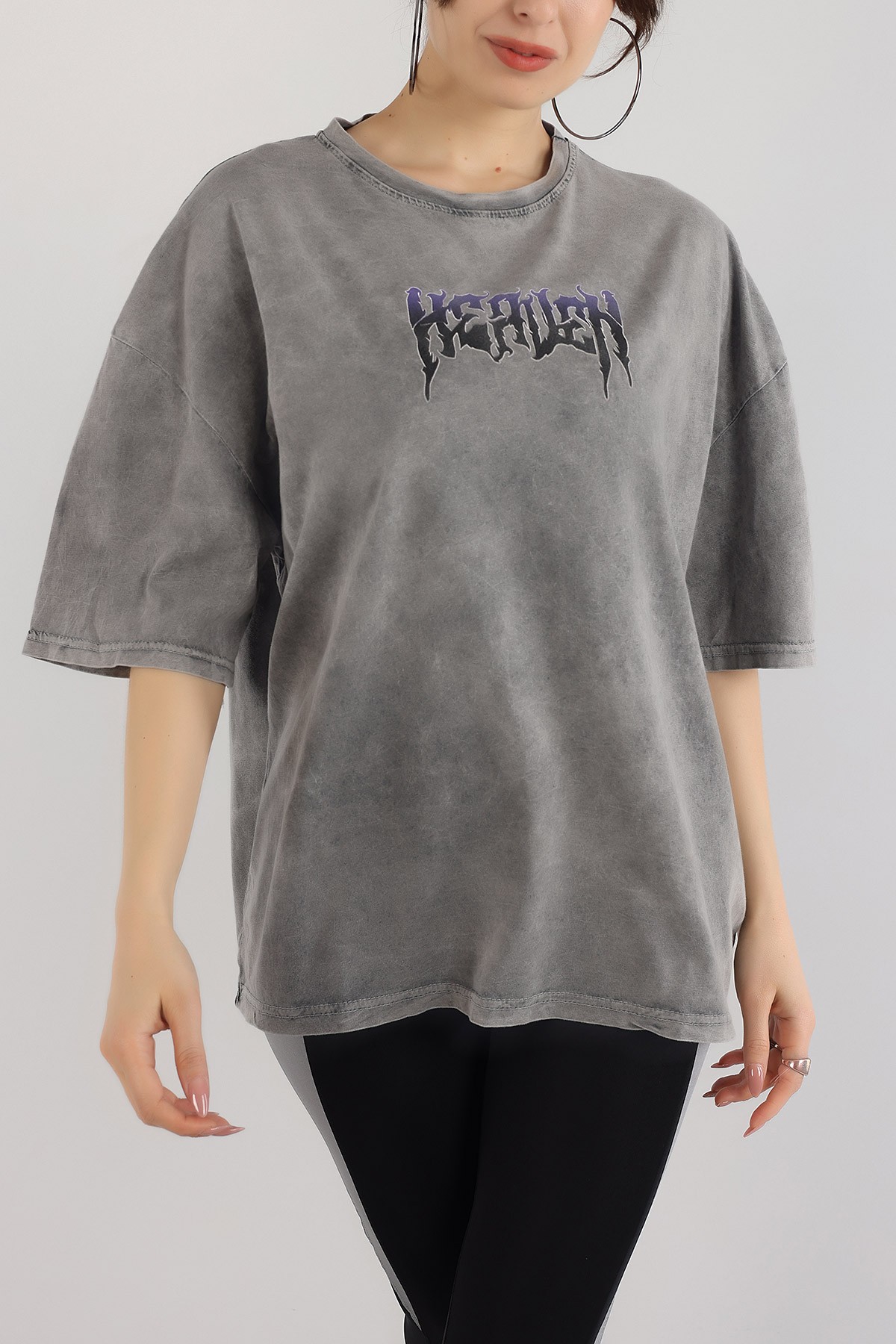 Antrasit Batik Yıkamalı Oversize Tİşört 166159