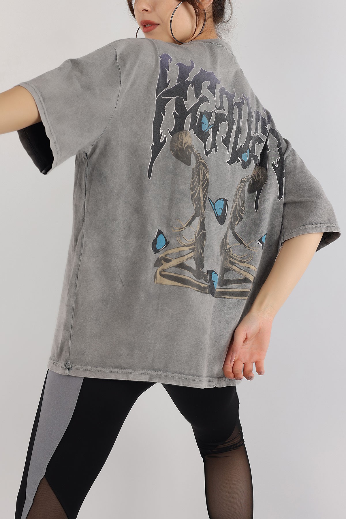 Antrasit Batik Yıkamalı Oversize Tİşört 166159