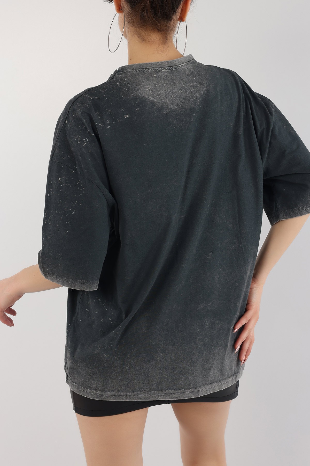 Antrasit Batik Yıkamalı Oversize Tİşört 166161
