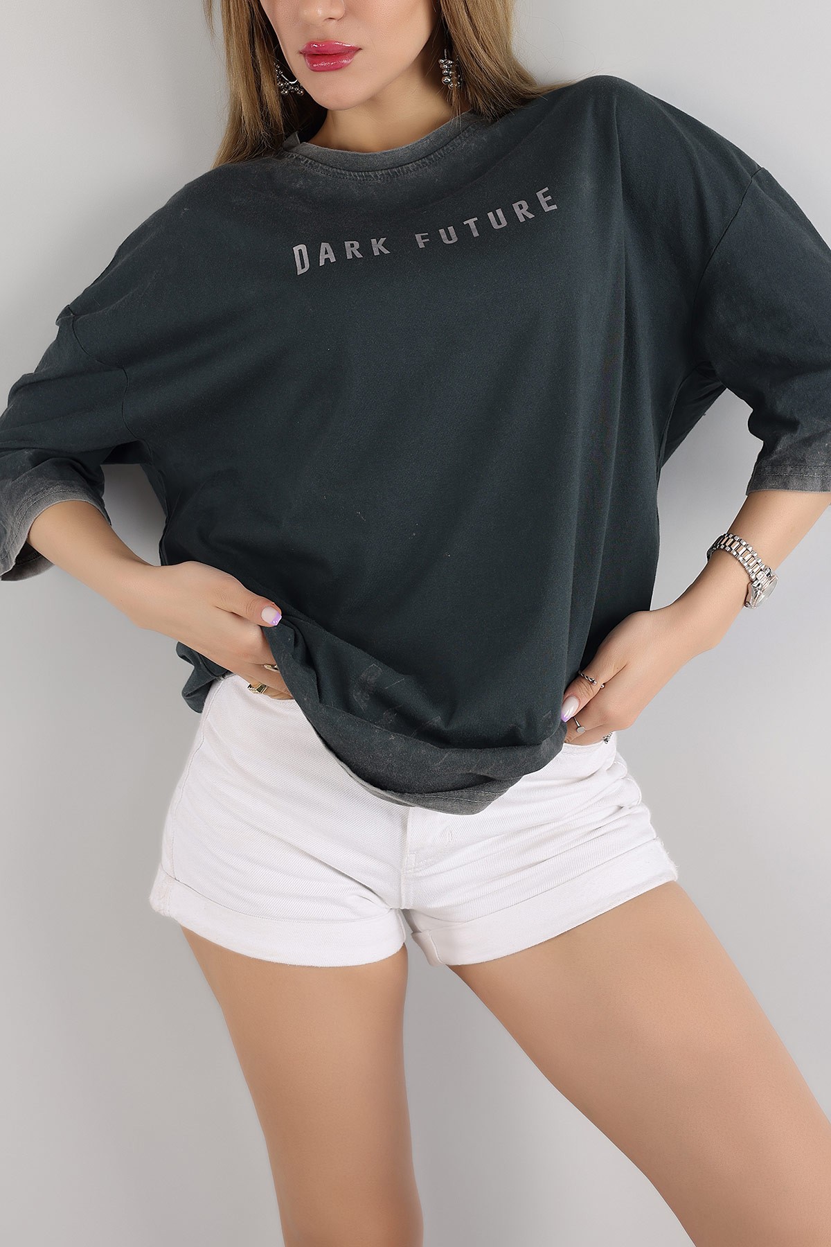 Antrasit Batik Yıkamalı Oversize Tİşört 166162