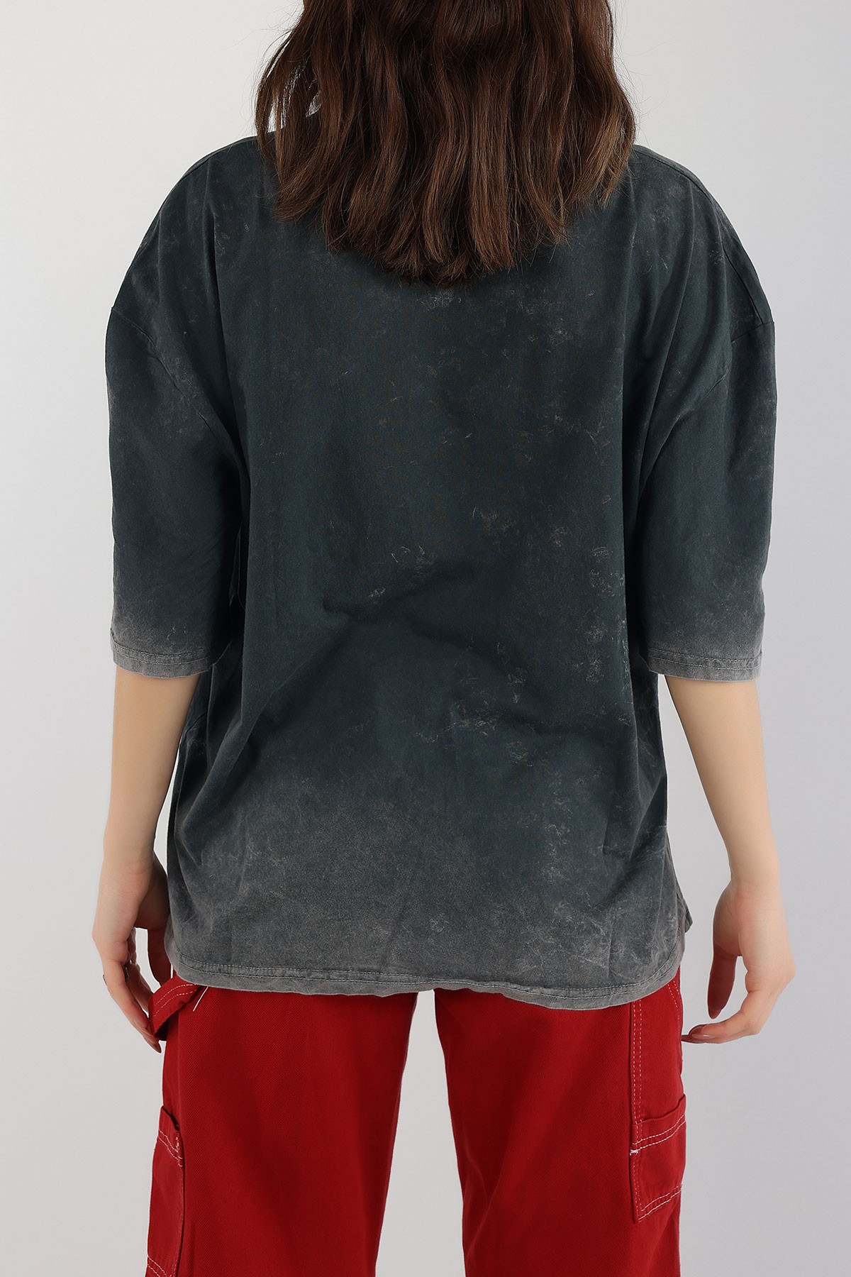 Antrasit Batik Yıkamalı Oversize Tİşört 166163