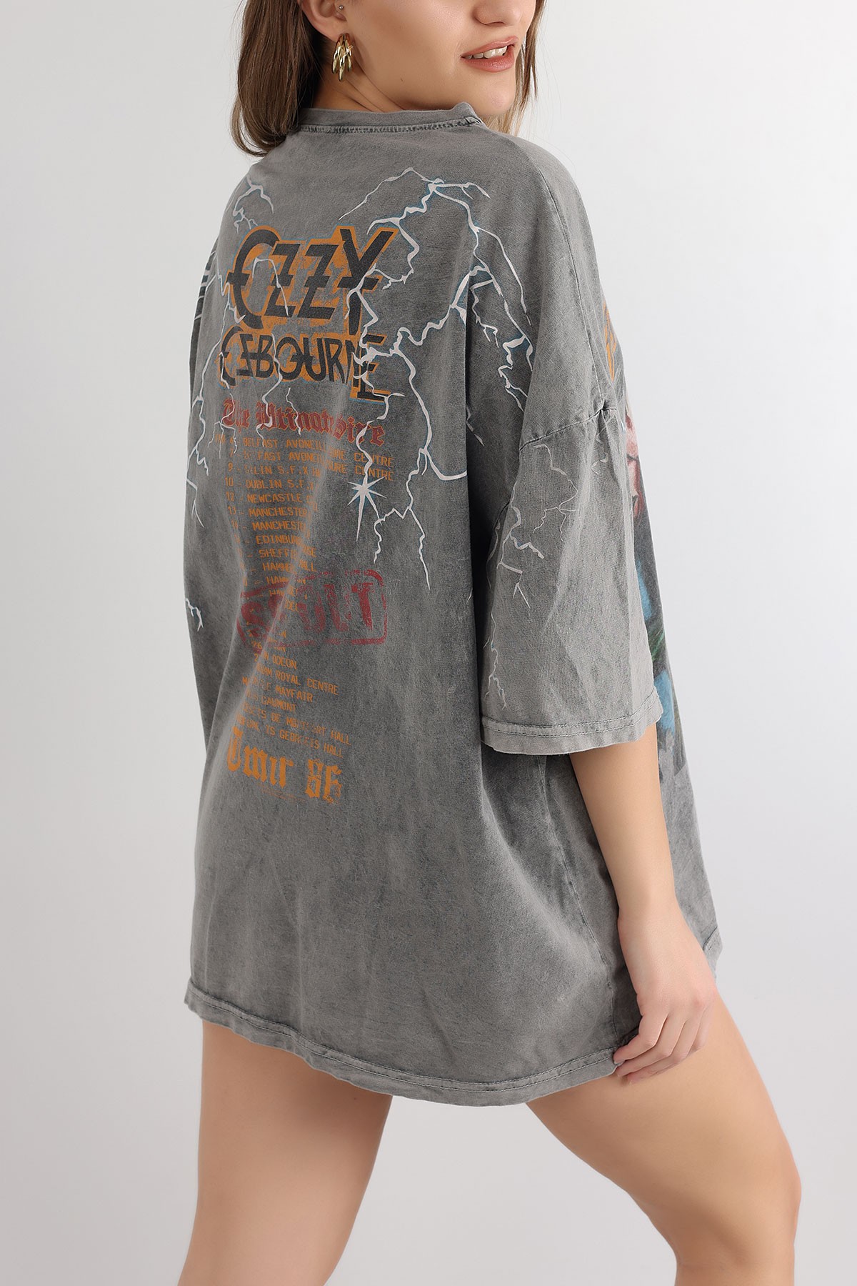 Antrasit Batik Yıkamalı Oversize Tİşört 166166