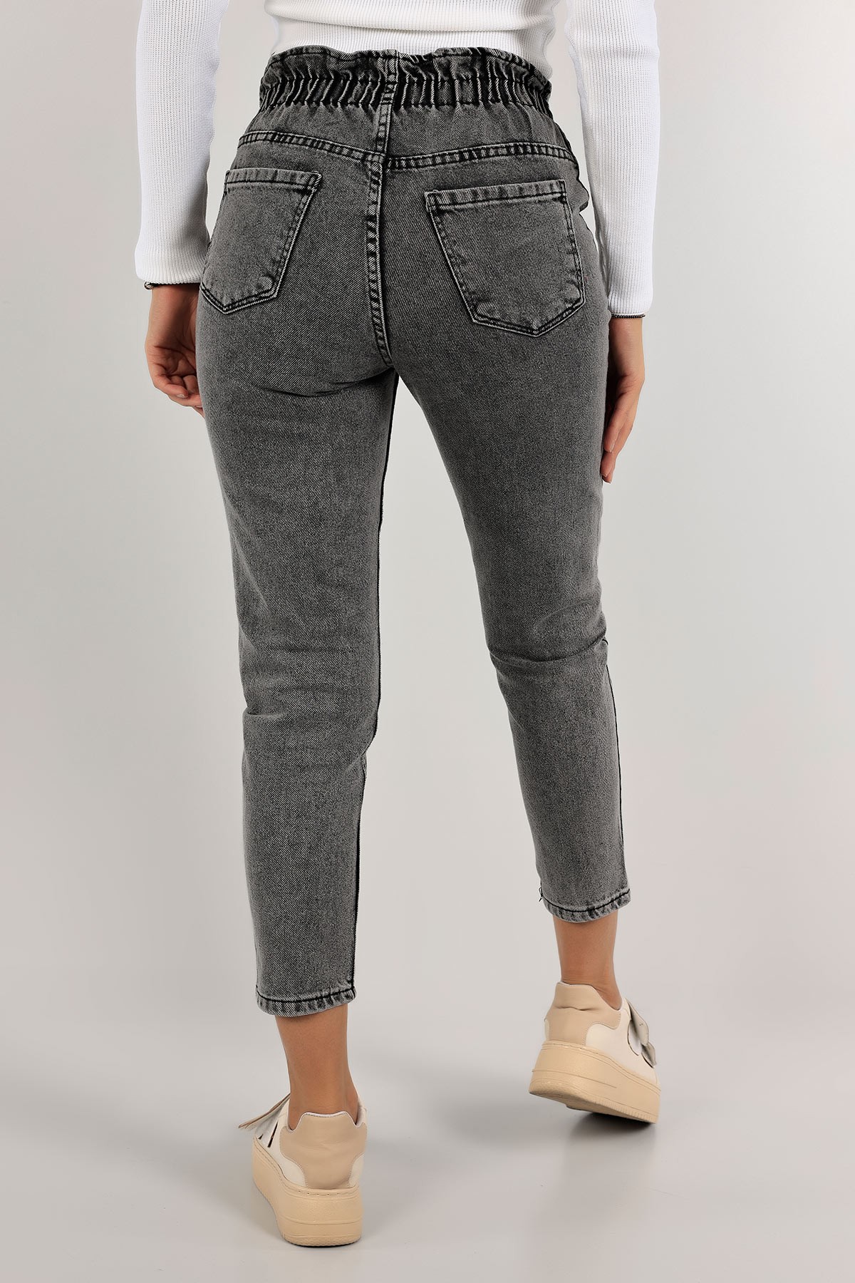 Antrasit Beli Lastikli Mom Kot Pantolon 134623