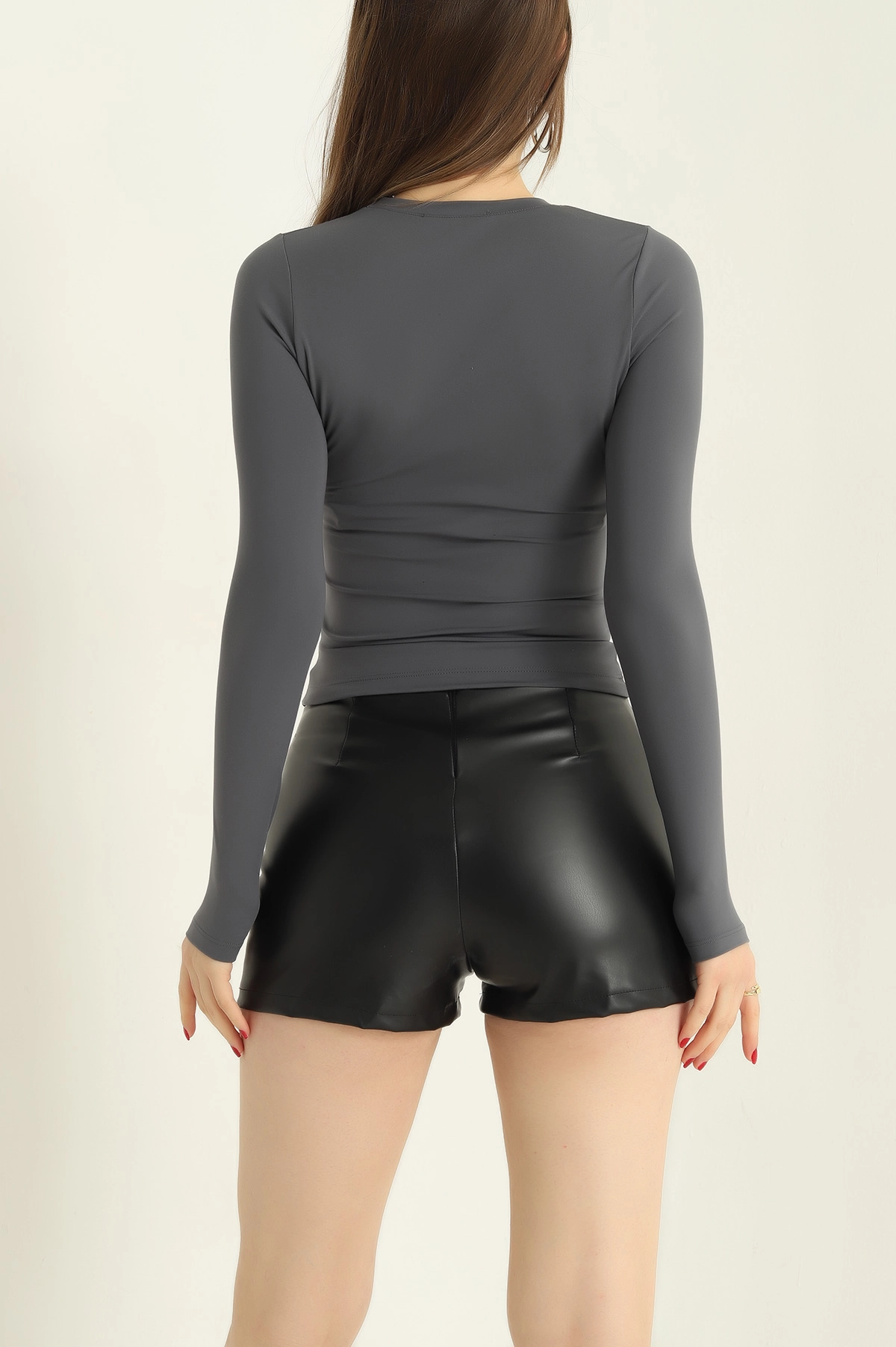 Antrasit Belize Parmak Geçmeli Badi Bluz 326625