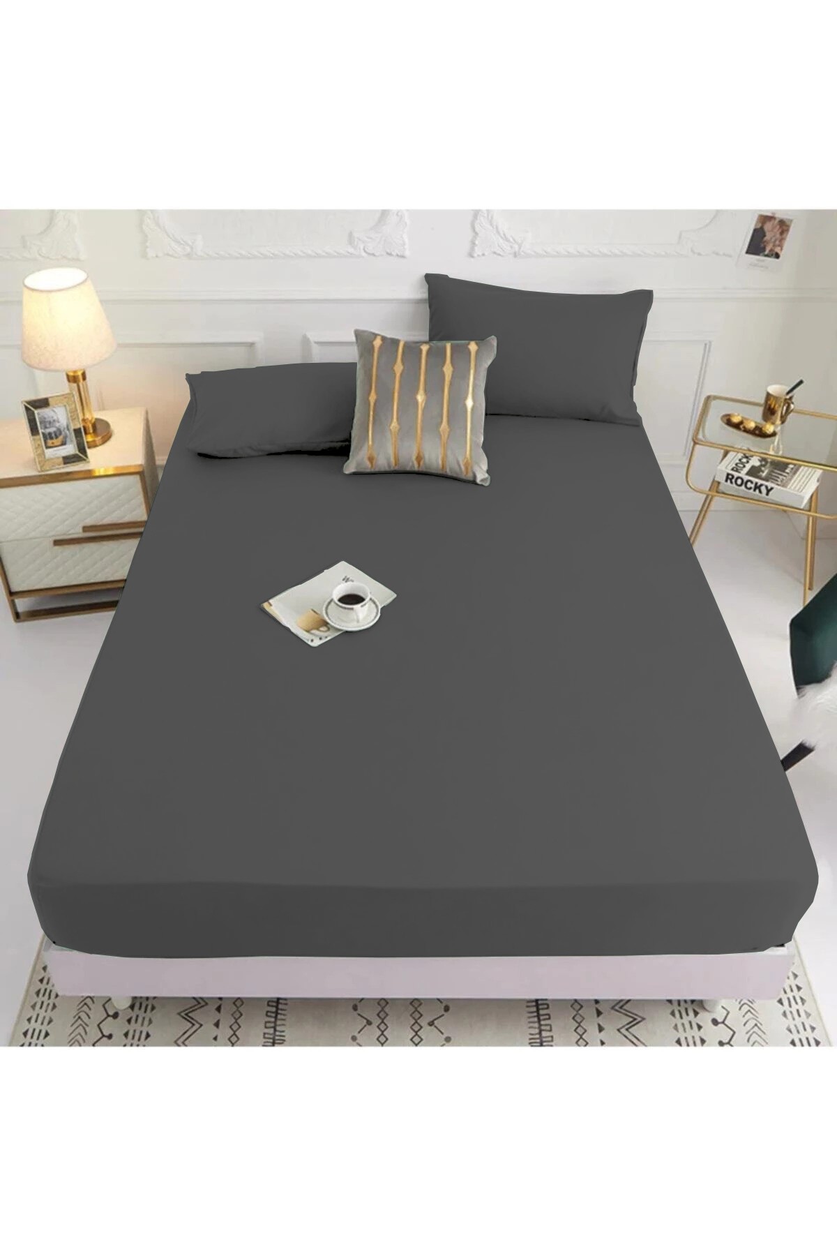 160x200 Füme Bella Home Ranforce Lastik Çarşaf Seti 205398