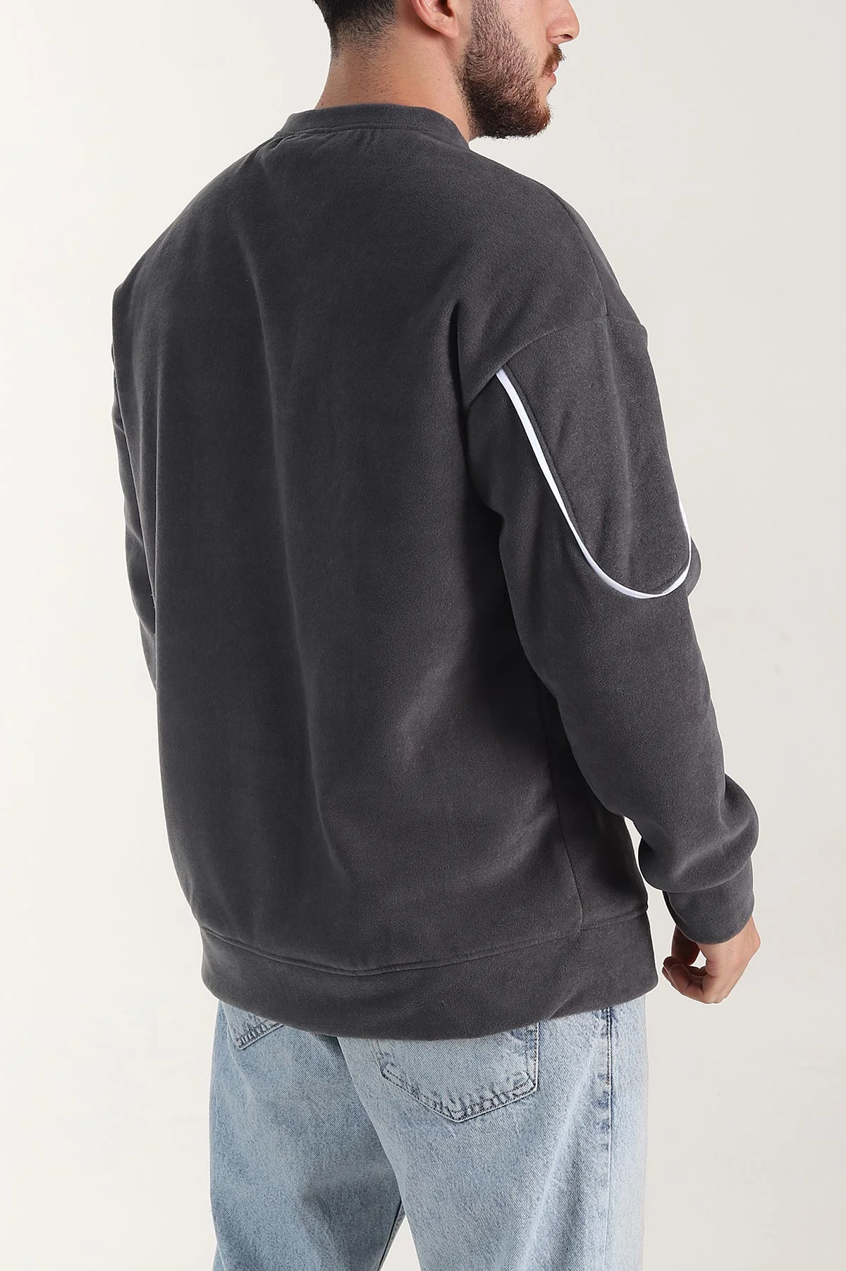 Antrasit Bisiklet Yaka Polar Kumaş Yazı Detaylı Erkek Sweatshirt 404253