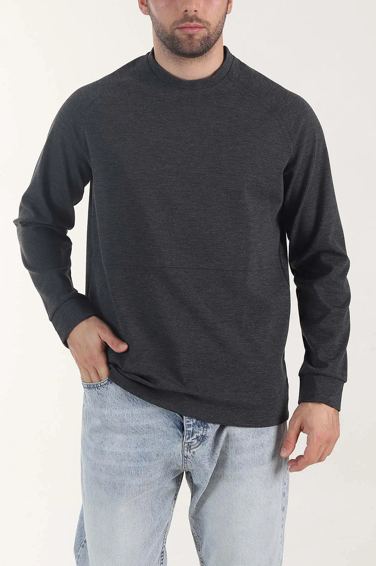 Antrasit Bisiklet Yaka Uzun Kollu Erkek Sweatshirt 408026
