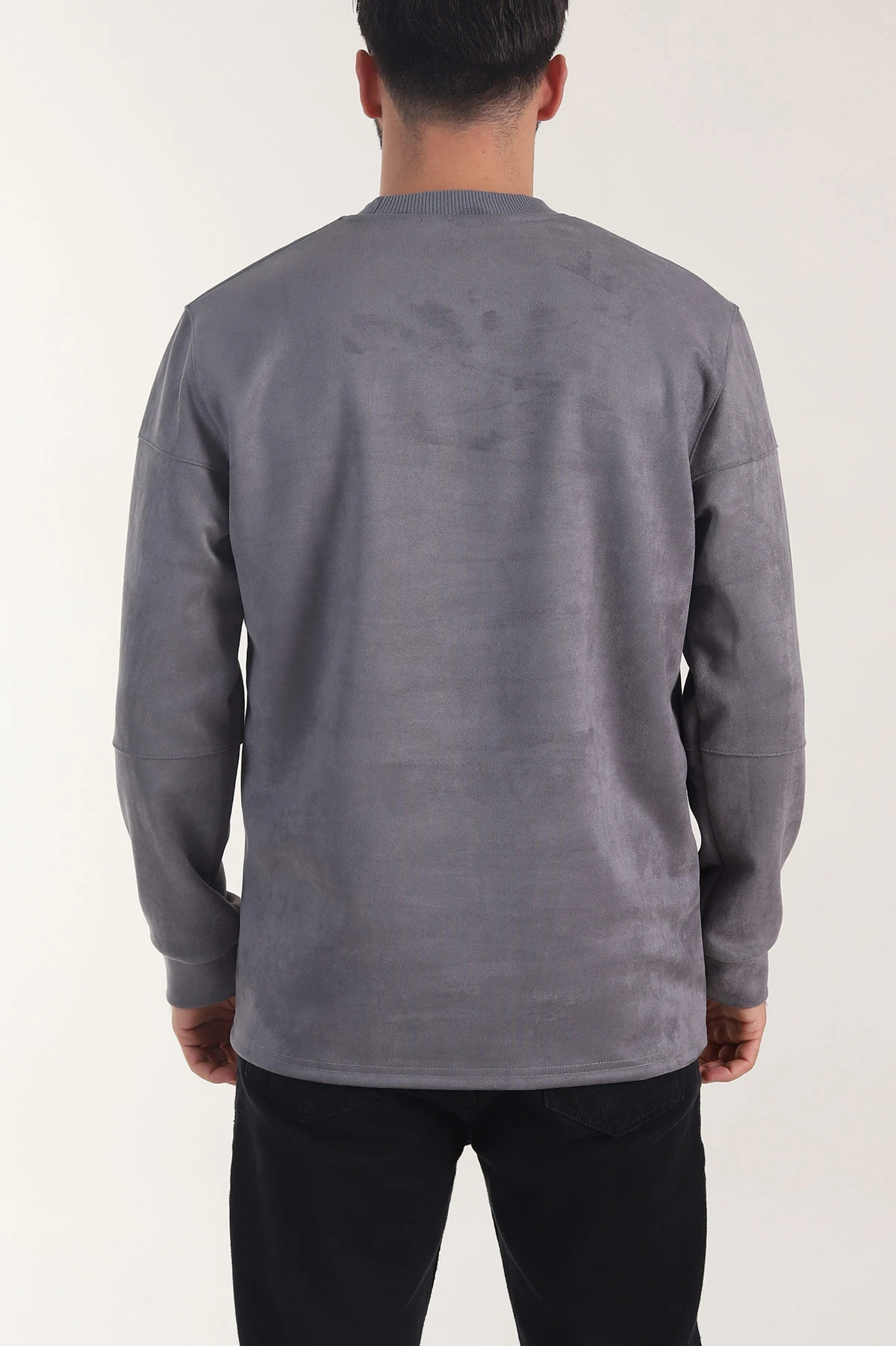 Antrasit Bisiklet Yaka Yazı Detaylı Erkek Sweatshirt 406674