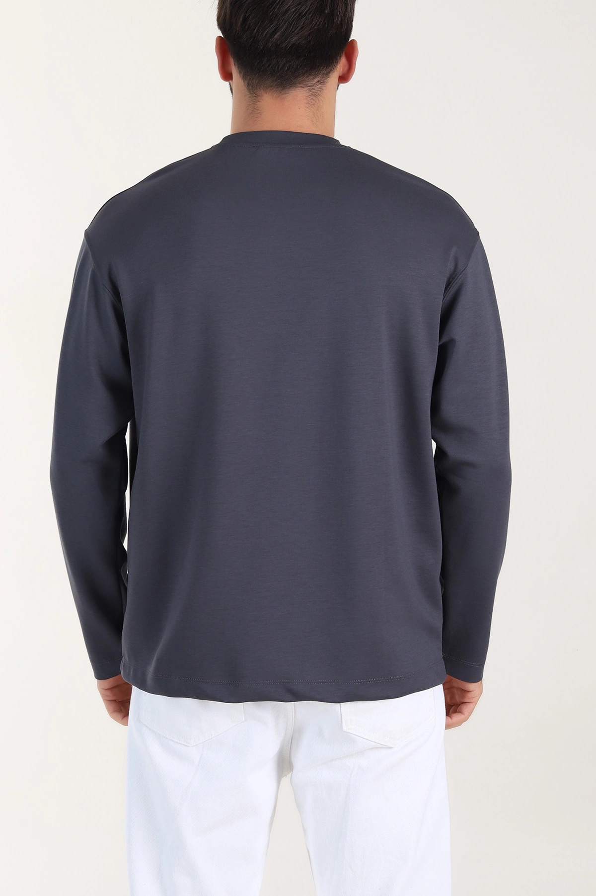 Antrasit Bisiklet Yaka Yazı Detaylı Erkek Sweatshirt 409093