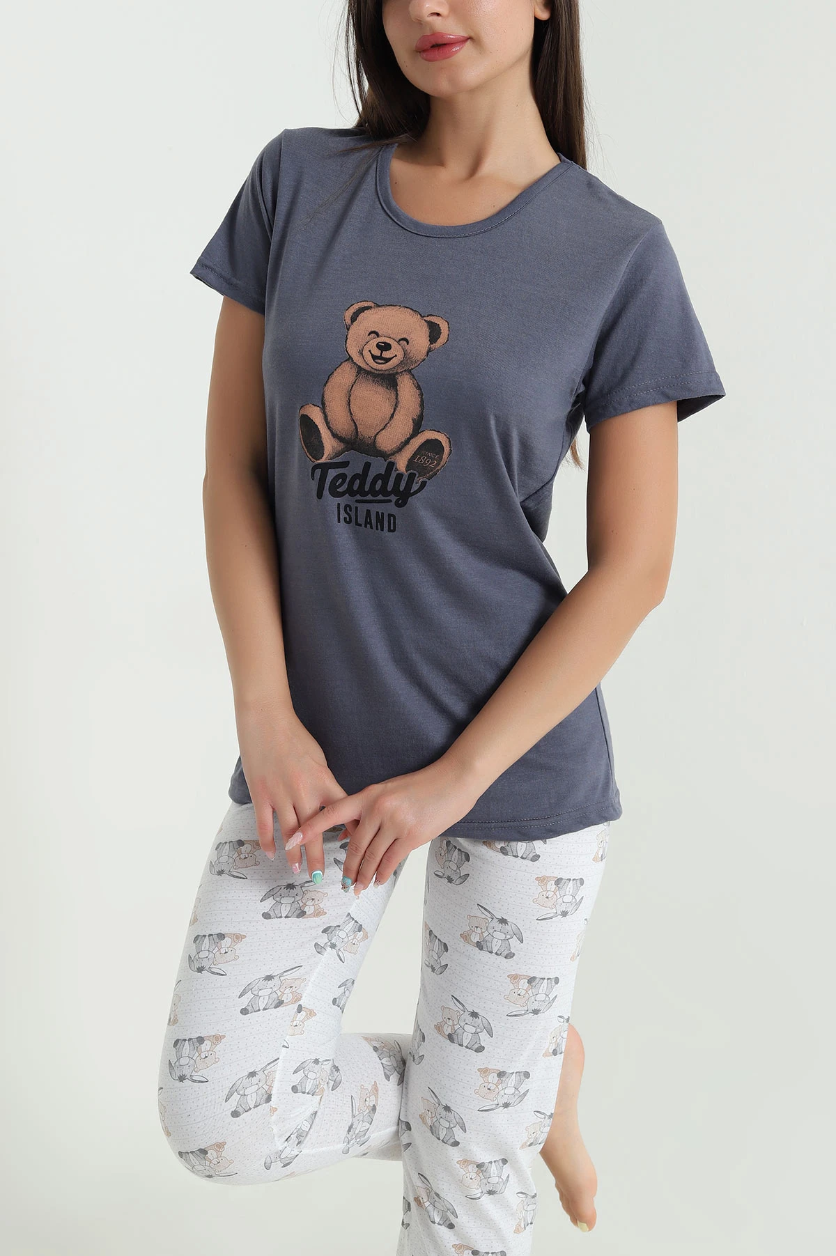 Antrasit Desenli Viskon Kadın Pijama Takımı 466617