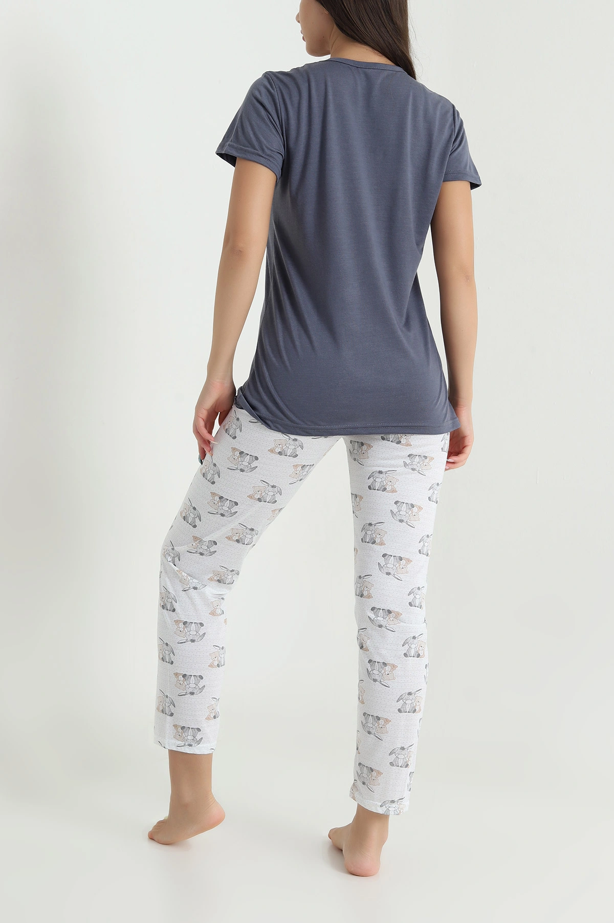 Antrasit Desenli Viskon Kadın Pijama Takımı 466617