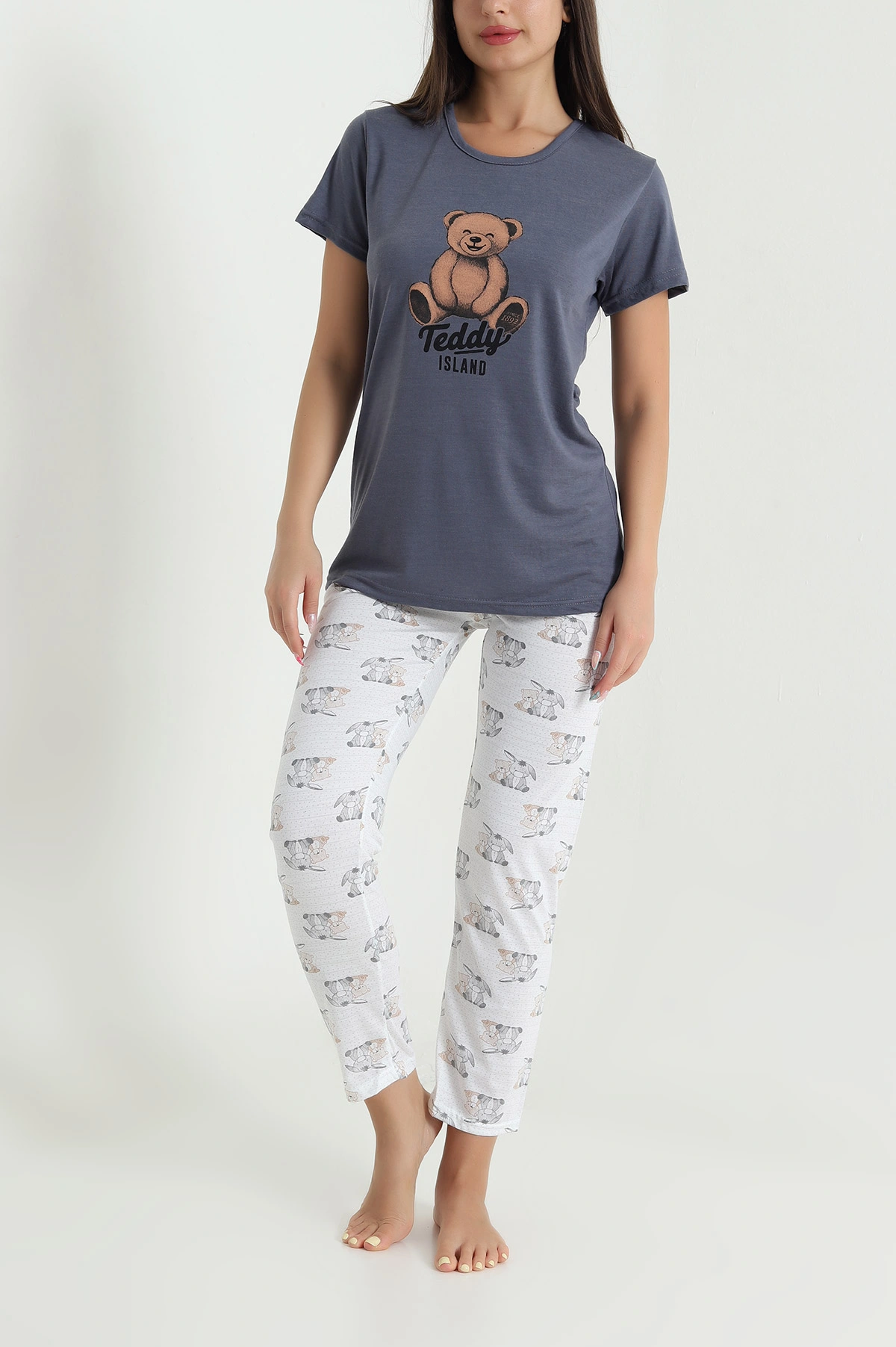 Antrasit Desenli Viskon Kadın Pijama Takımı 466617