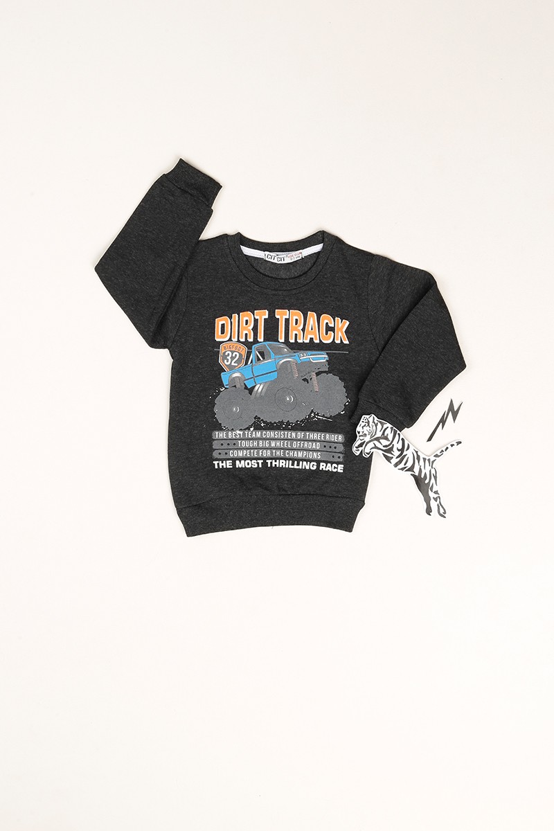 Antrasit Dırt Track Baskılı Şardonlu Erkek Çocuk Sweat 80961