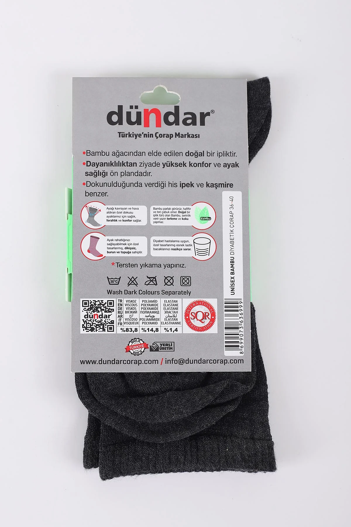 Antrasit Dört Mevsim Unisex Bambu Diyabetik Çorap (36-40) 423029