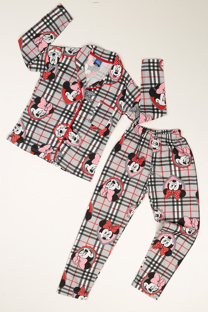 Antrasit Düğmeli Kız Çocuk Pijama Takımı 77891
