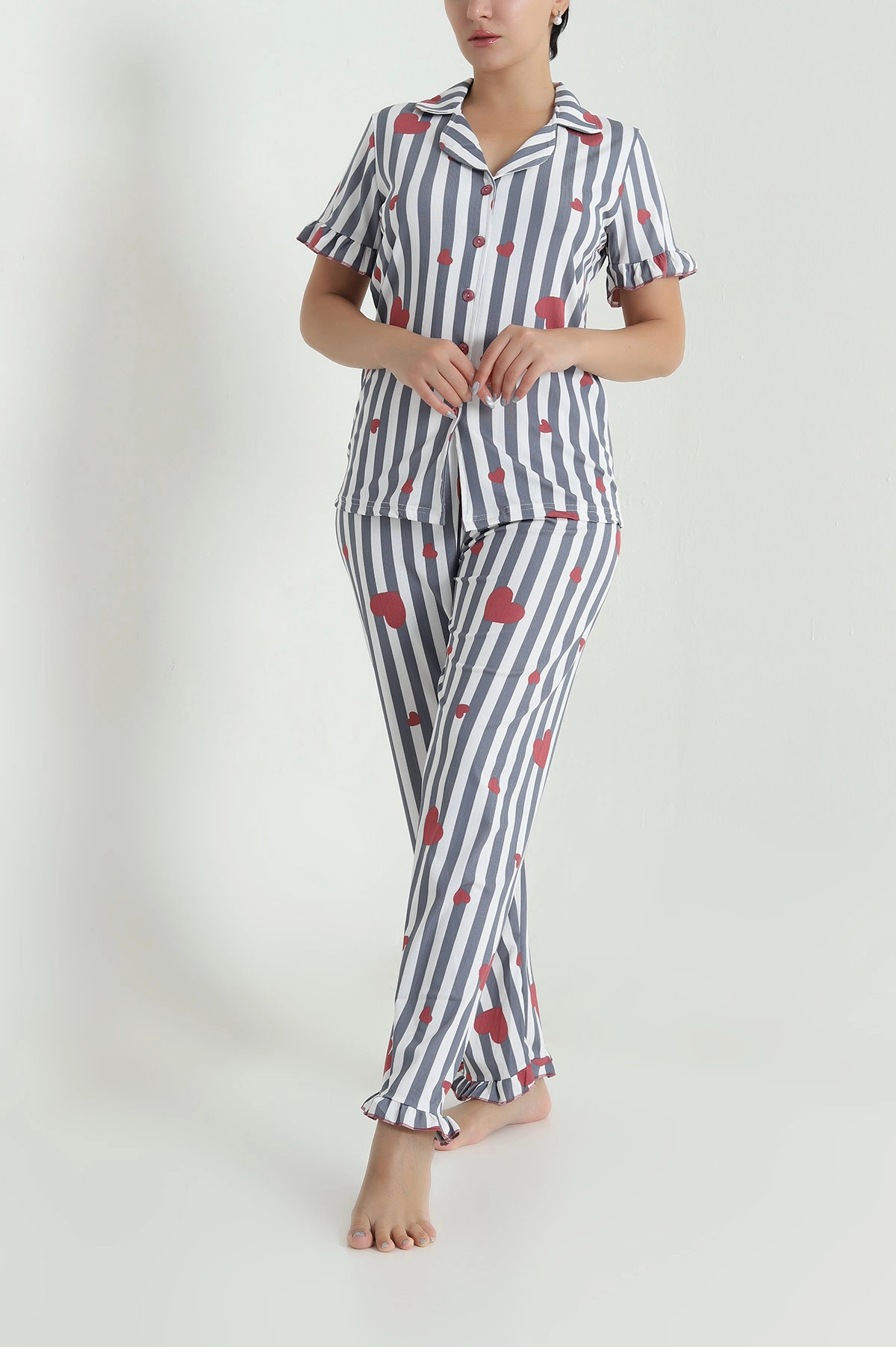 Antrasit Düğmeli Sedef Kadın Pijama Takımı 479536
