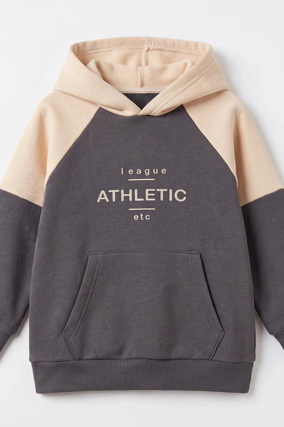 Antrasit Ekru (6-10 Yaş) Athletic Baskılı Kapüşonlu 3 İp Şardonlu Erkek Çocuk Kışlık Takım 498864