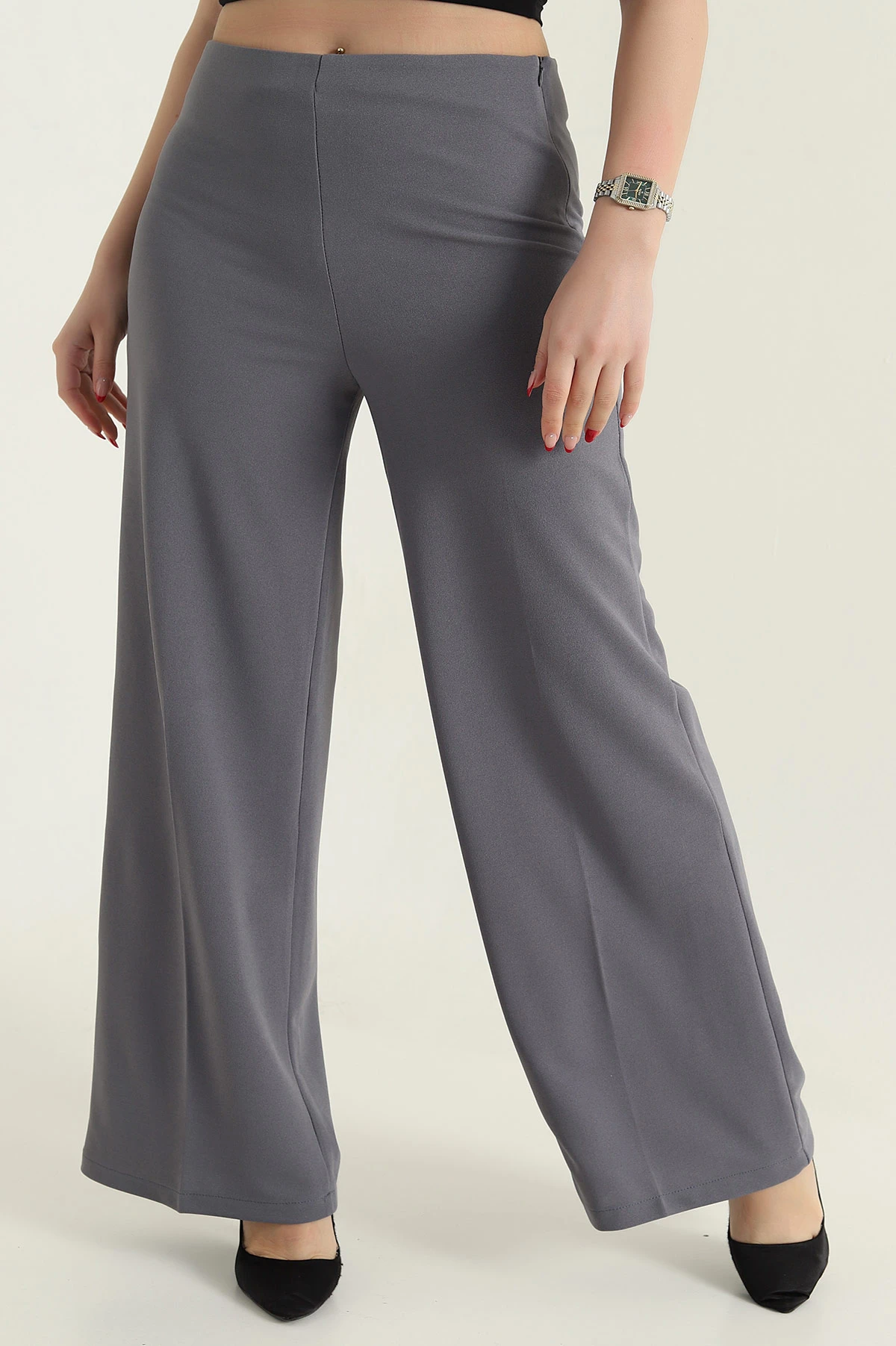 Antrasit Fermuarlı Crep Kadın Pantolon 435682