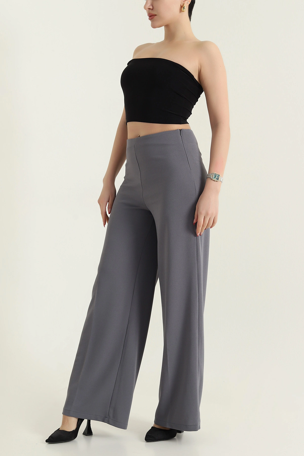 Antrasit Fermuarlı Crep Kadın Pantolon 435682