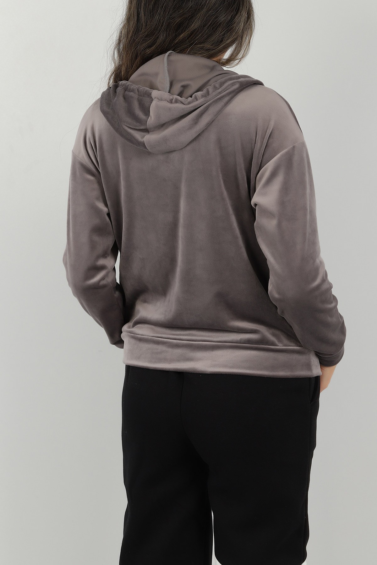 Antrasit Fermuarlı Kadife Sweat 147278