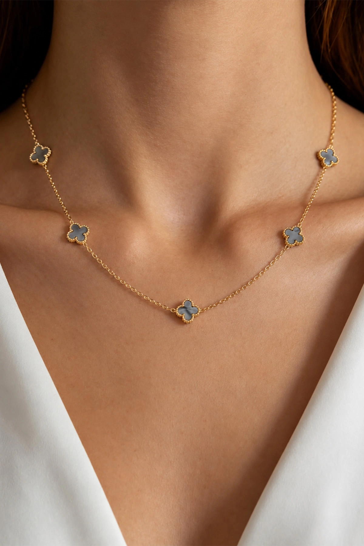 Antrasit Gold Küçük Boy Mineli Gümüş Van Cleef Çelik Kolye 488030