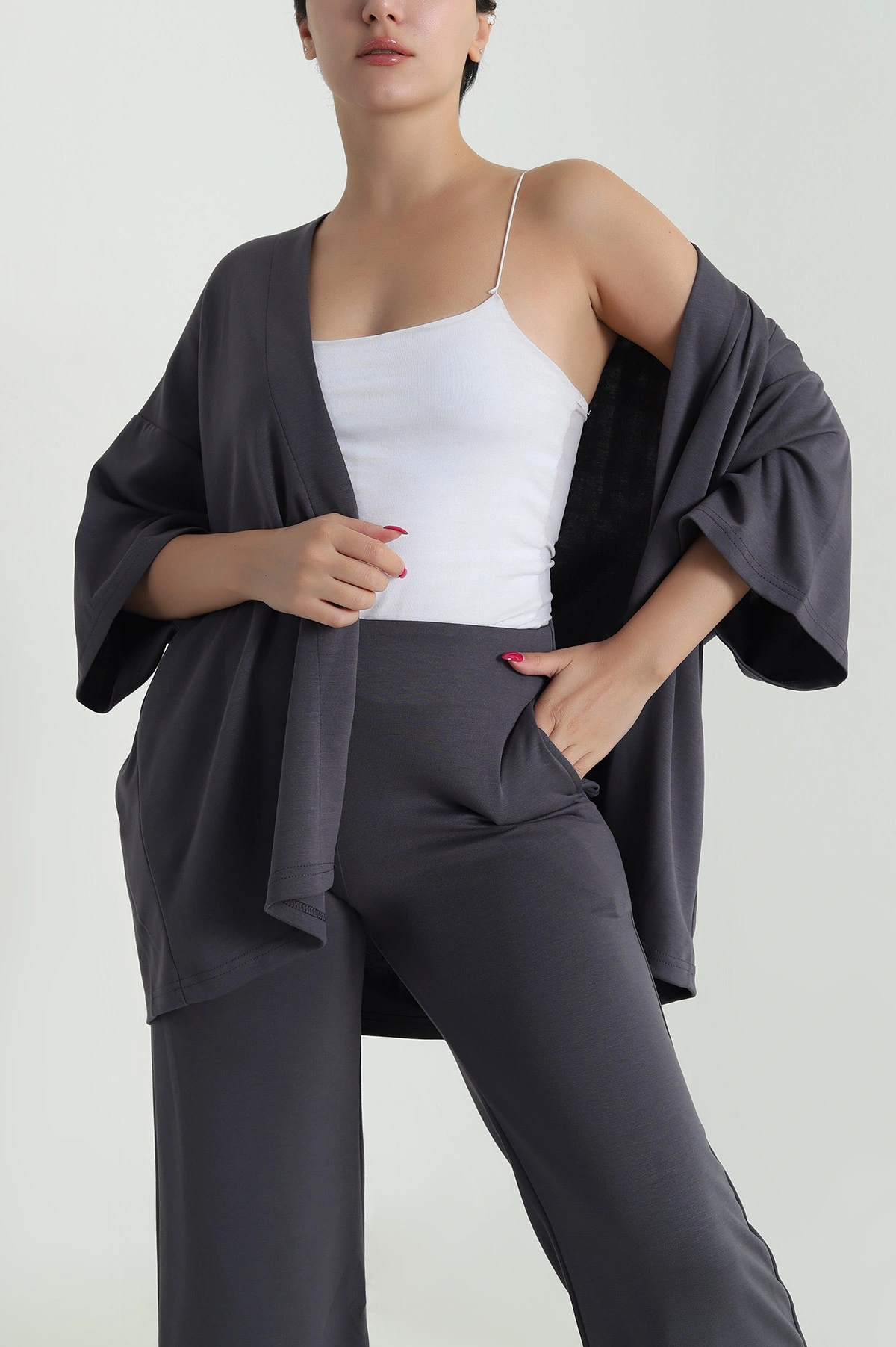 Antrasit Kimono Pantolon Kadın İkili Takım 479531
