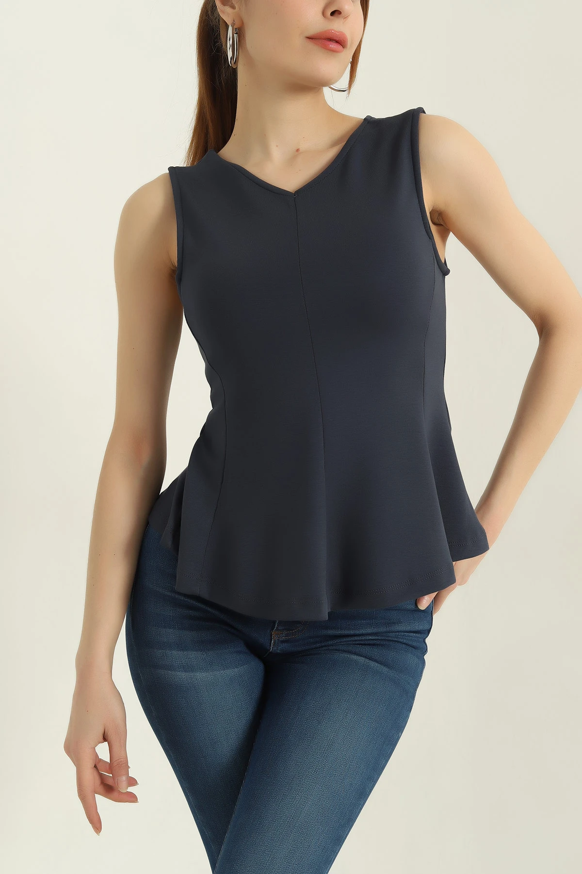 Antrasit Kolsuz Likralı Modal Kadın Bluz 362406