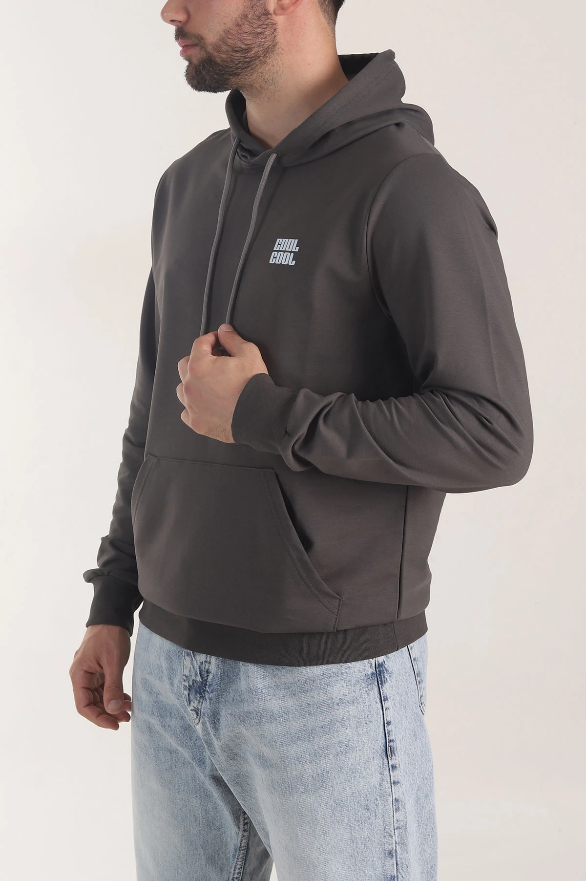 Antrasit Kompak Kumaş Baskılı Cepli Erkek Sweatshirt 405616