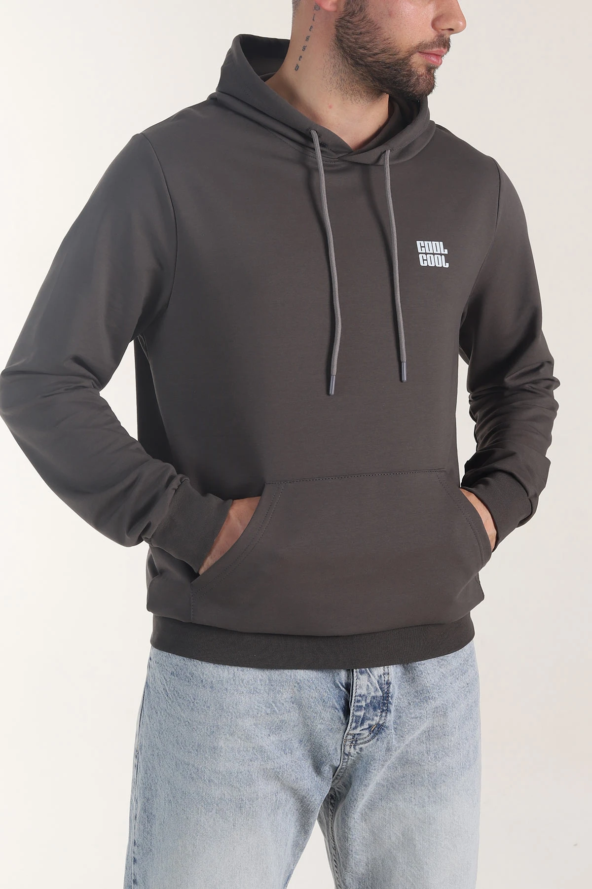 Antrasit Kompak Kumaş Baskılı Cepli Erkek Sweatshirt 405616