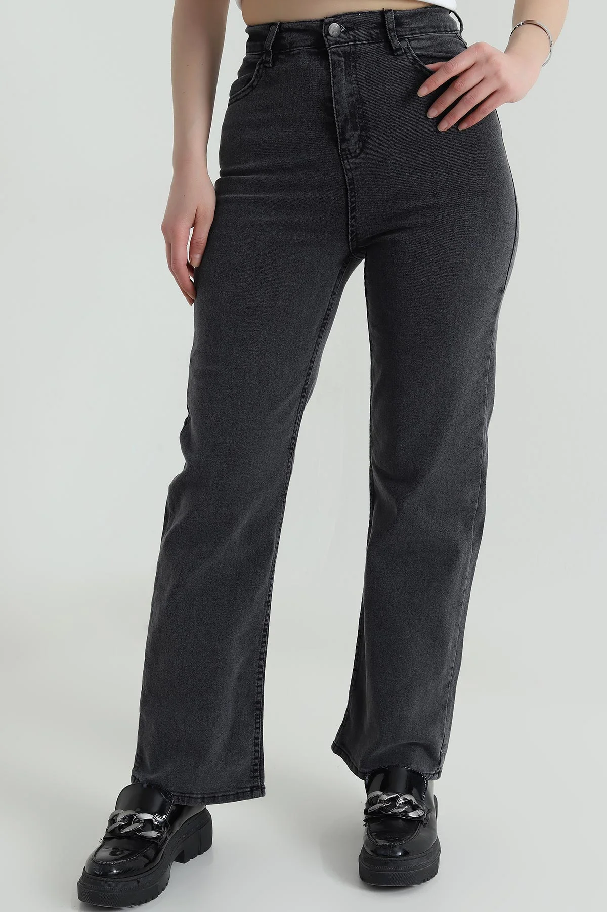 Antrasit Likralı Palazzo Kadın Kot Pantolon 458074