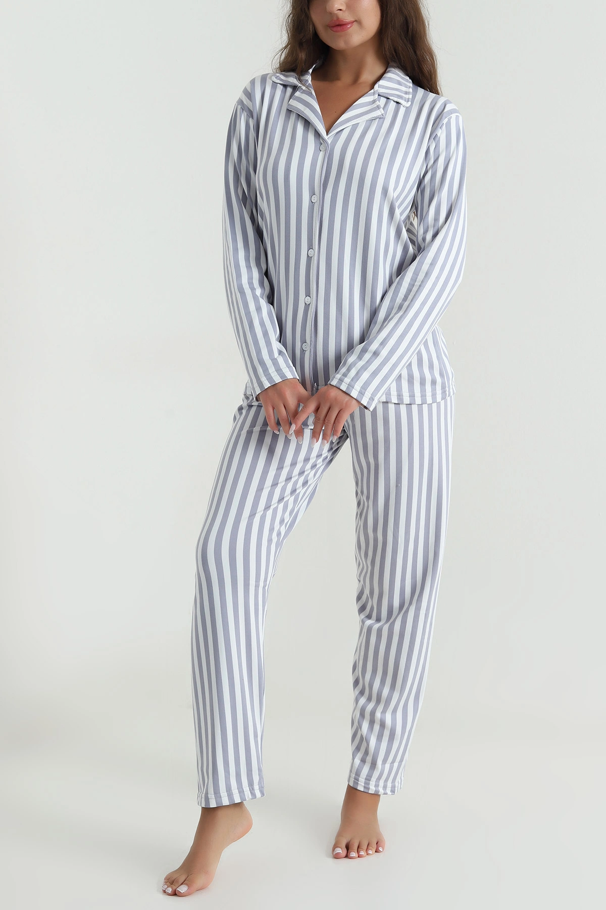 Antrasit Milan Soft Düğmeli Kadın Pijama Takımı 488927