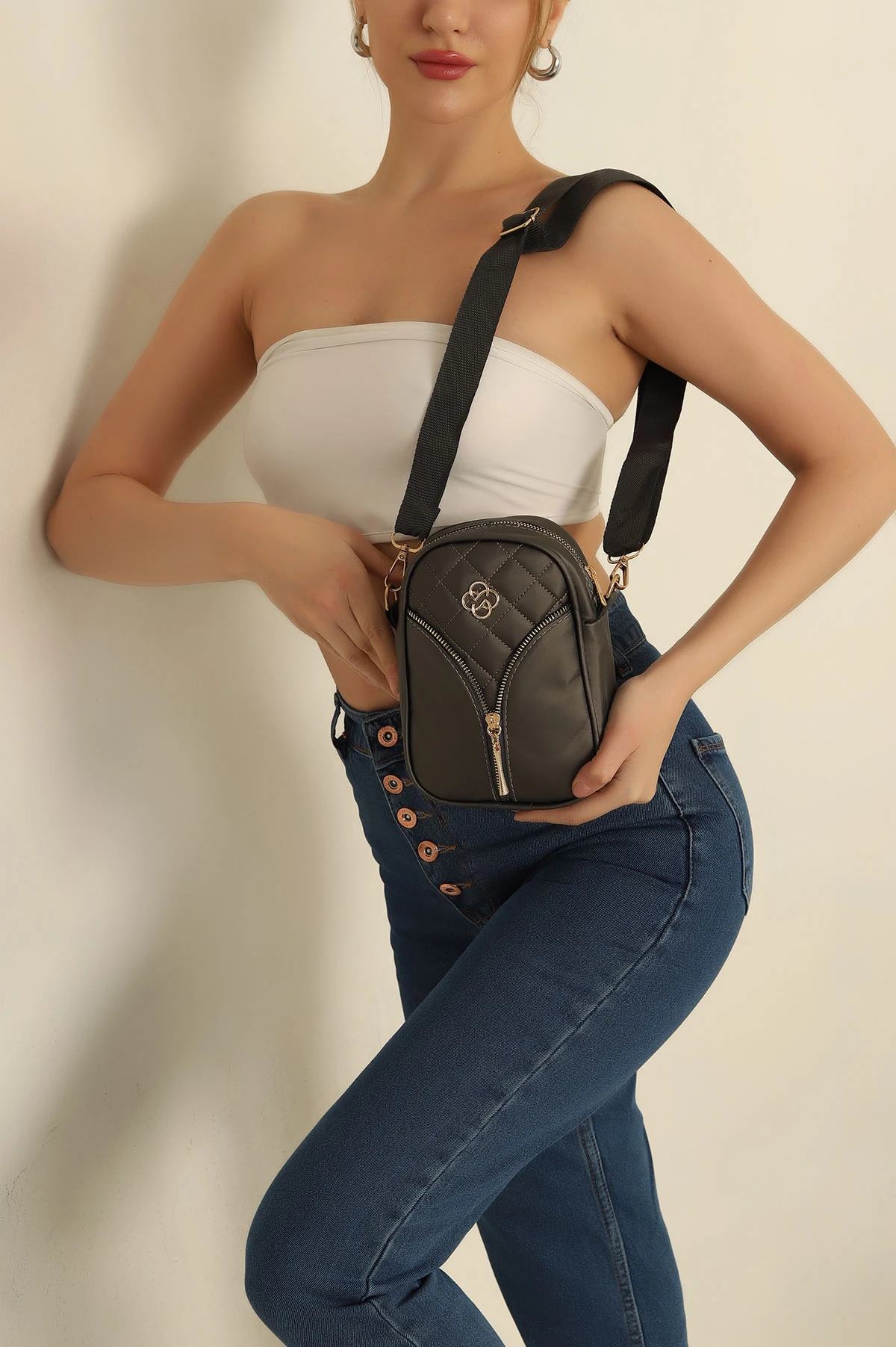 Antrasit Mini Boy Kapitone Omuz Çantası 264378