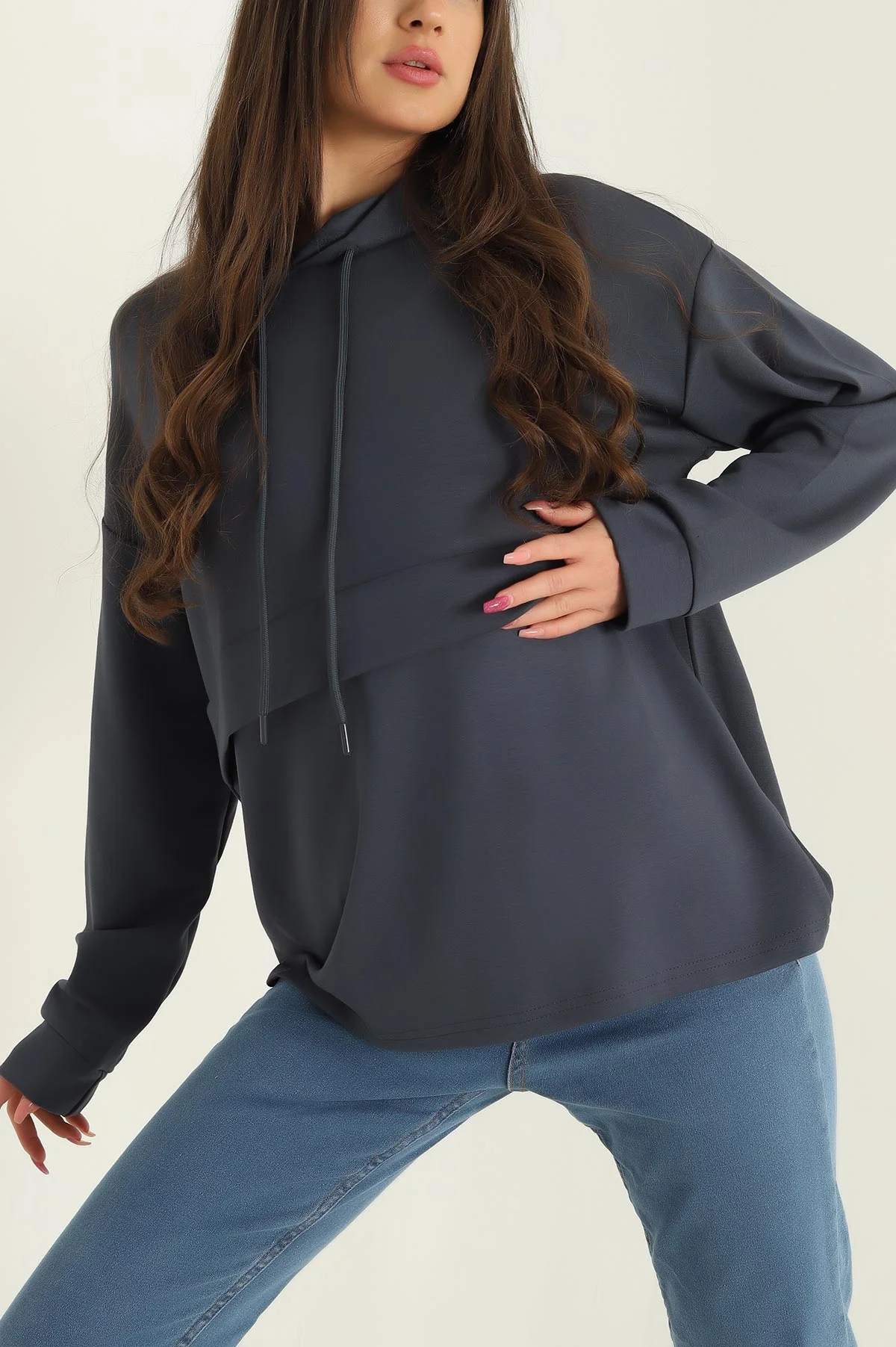 Antrasit Modal Kumaş Bayan Sweat 304504