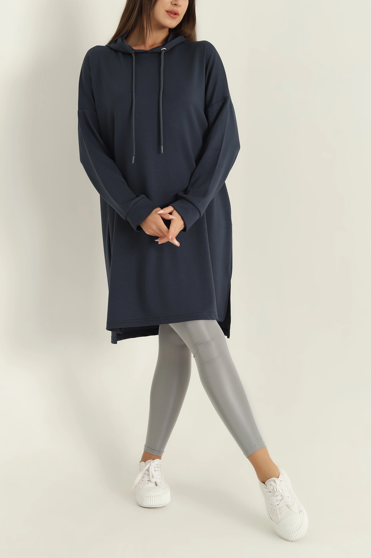 Antrasit Modal Kumaş Kapüşonlu Sweat Tunik 297522