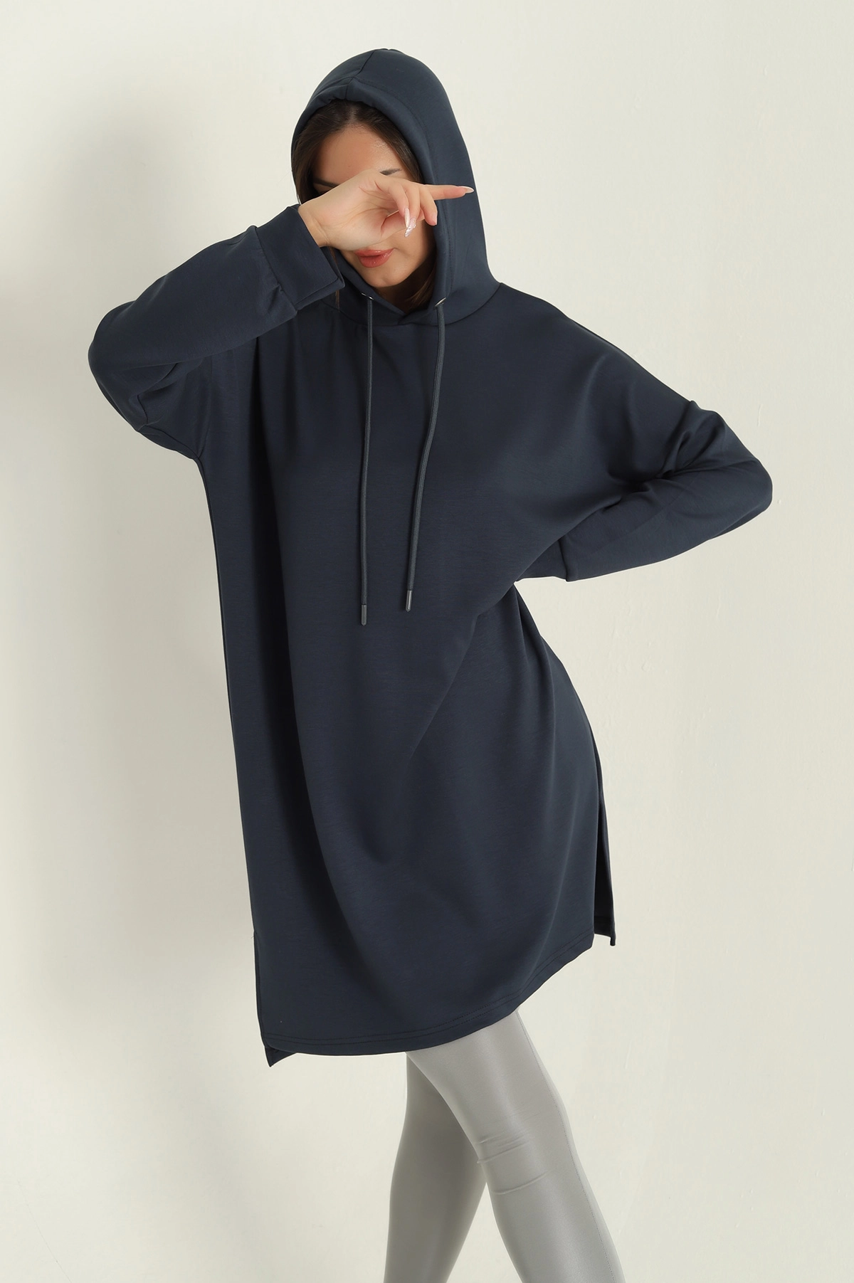 Antrasit Modal Kumaş Kapüşonlu Sweat Tunik 297522