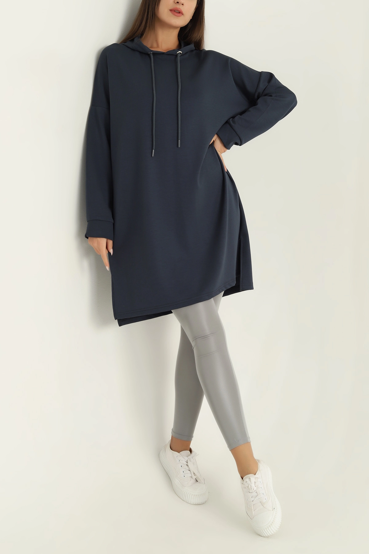 Antrasit Modal Kumaş Kapüşonlu Sweat Tunik 297522