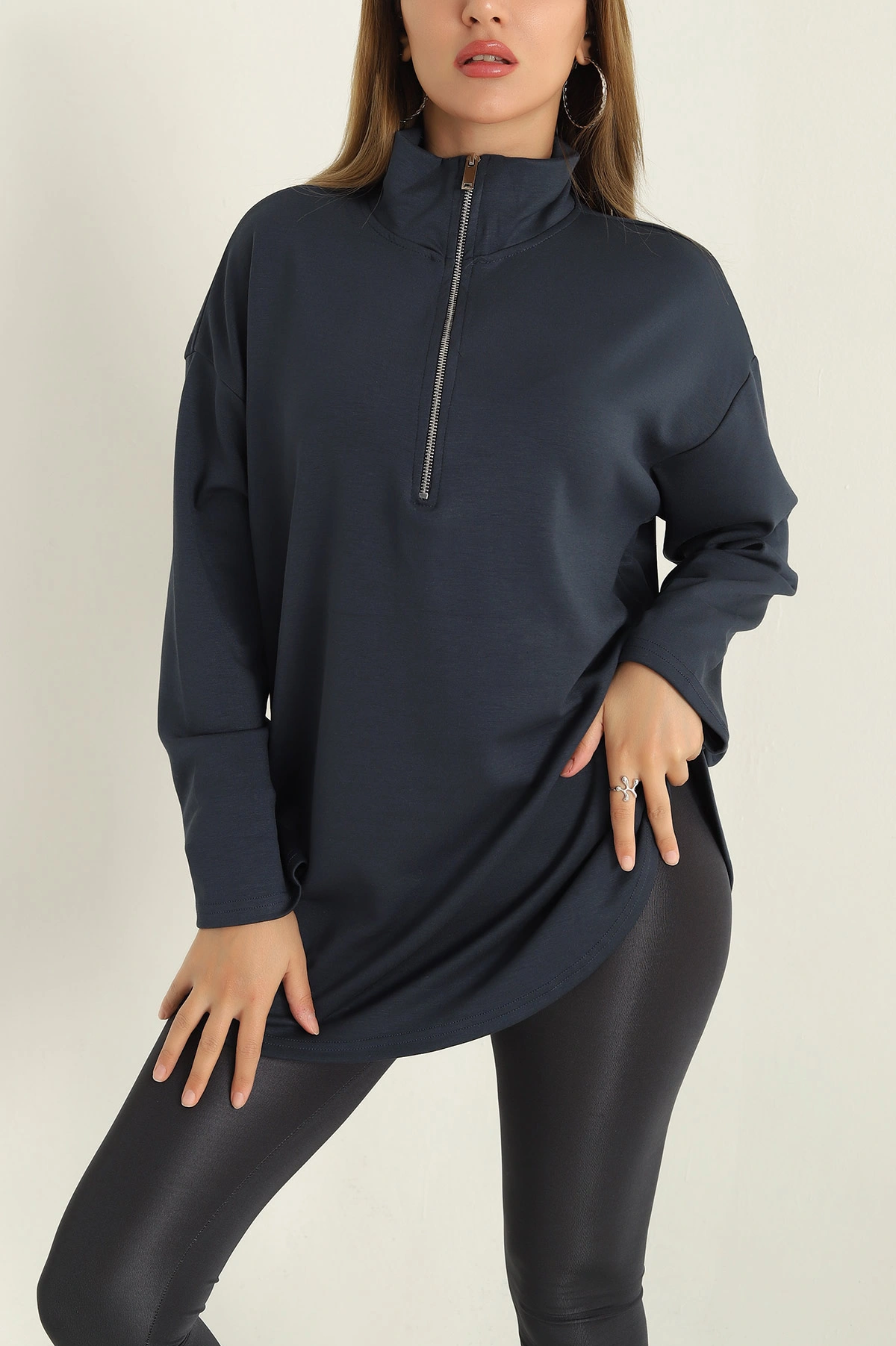 Antrasit Modal Yarım Fermuarlı Sweat Tunik 292504