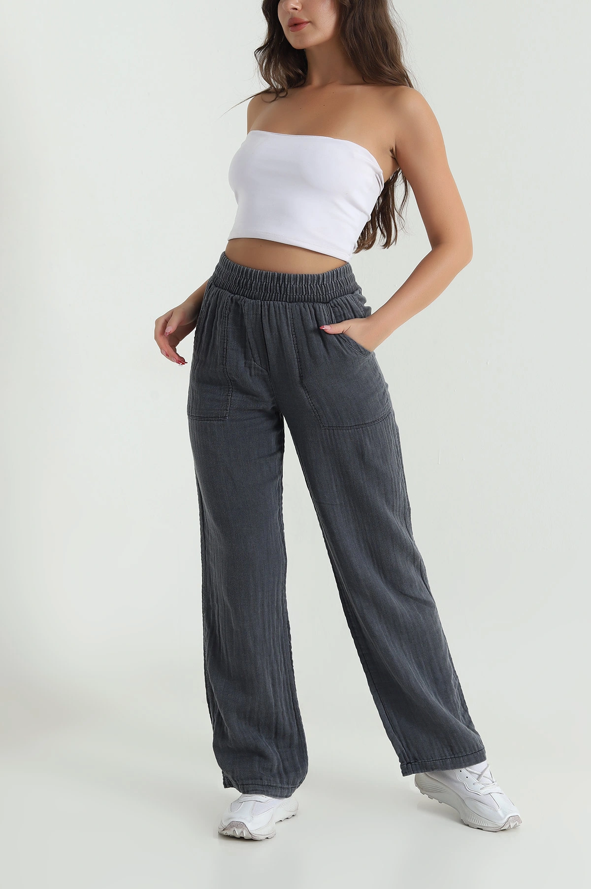 Antrasit Müslin Gabardin Karyıkama Kadın Pantolon 474020