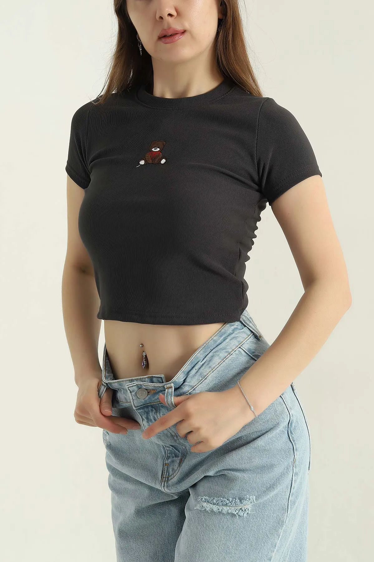 Antrasit Nakış İşlemeli Ottman Bluz 358996