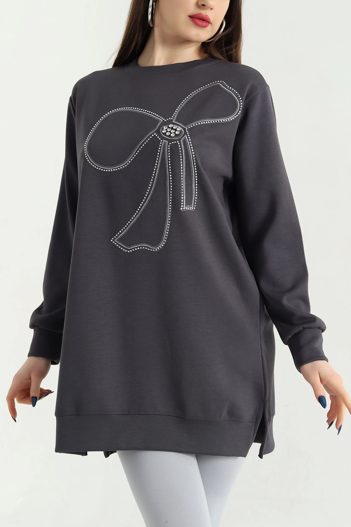 Antrasit Nakışlı Taş Detaylı Oysho Kumaş Tunik 337861