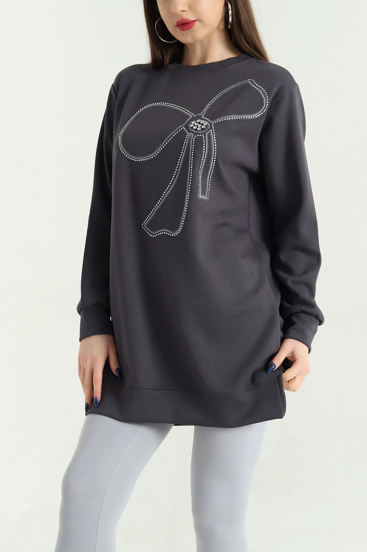 Antrasit Nakışlı Taş Detaylı Oysho Kumaş Tunik 337861