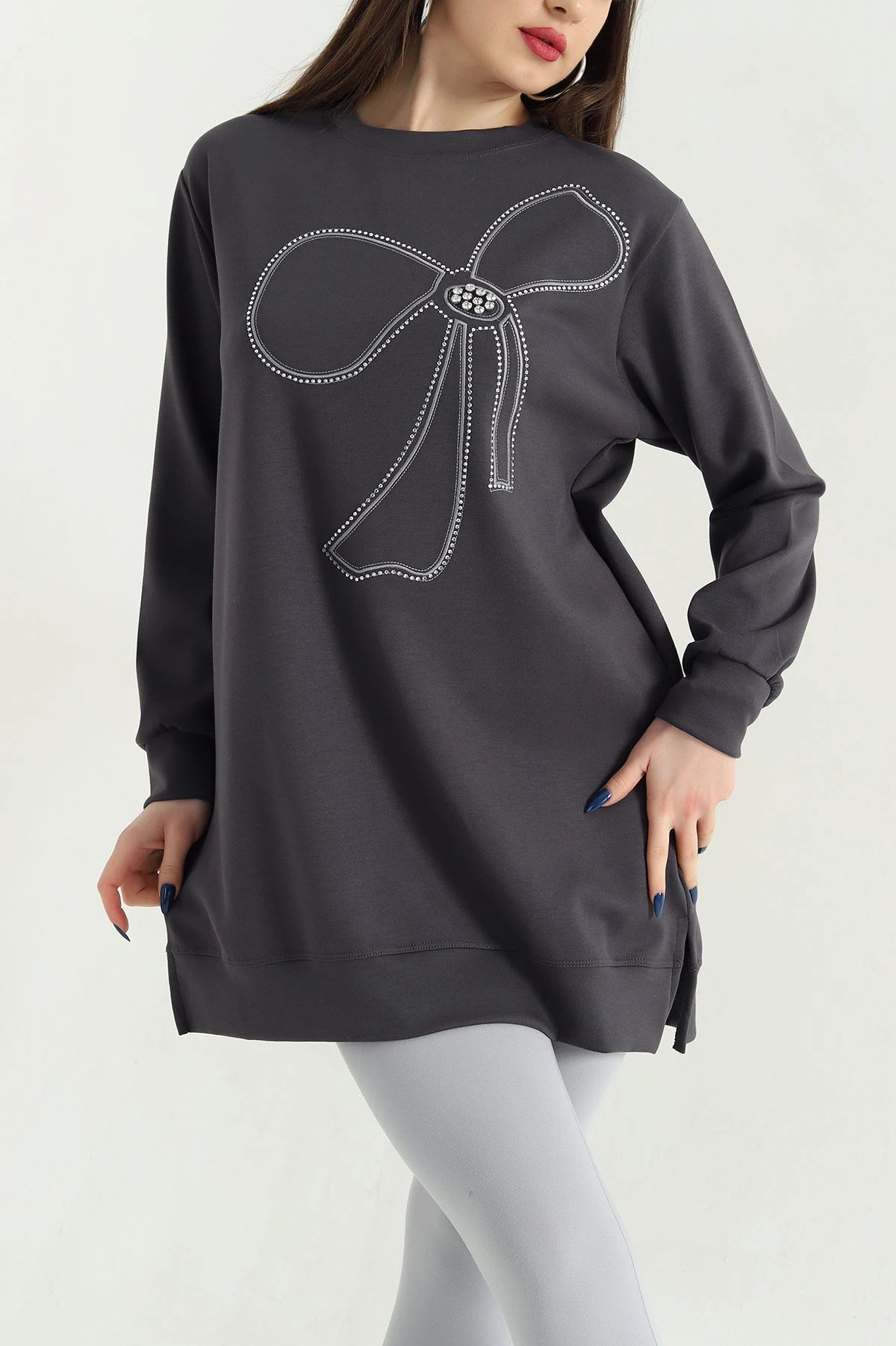 Antrasit Nakışlı Taş Detaylı Oysho Kumaş Tunik 337861