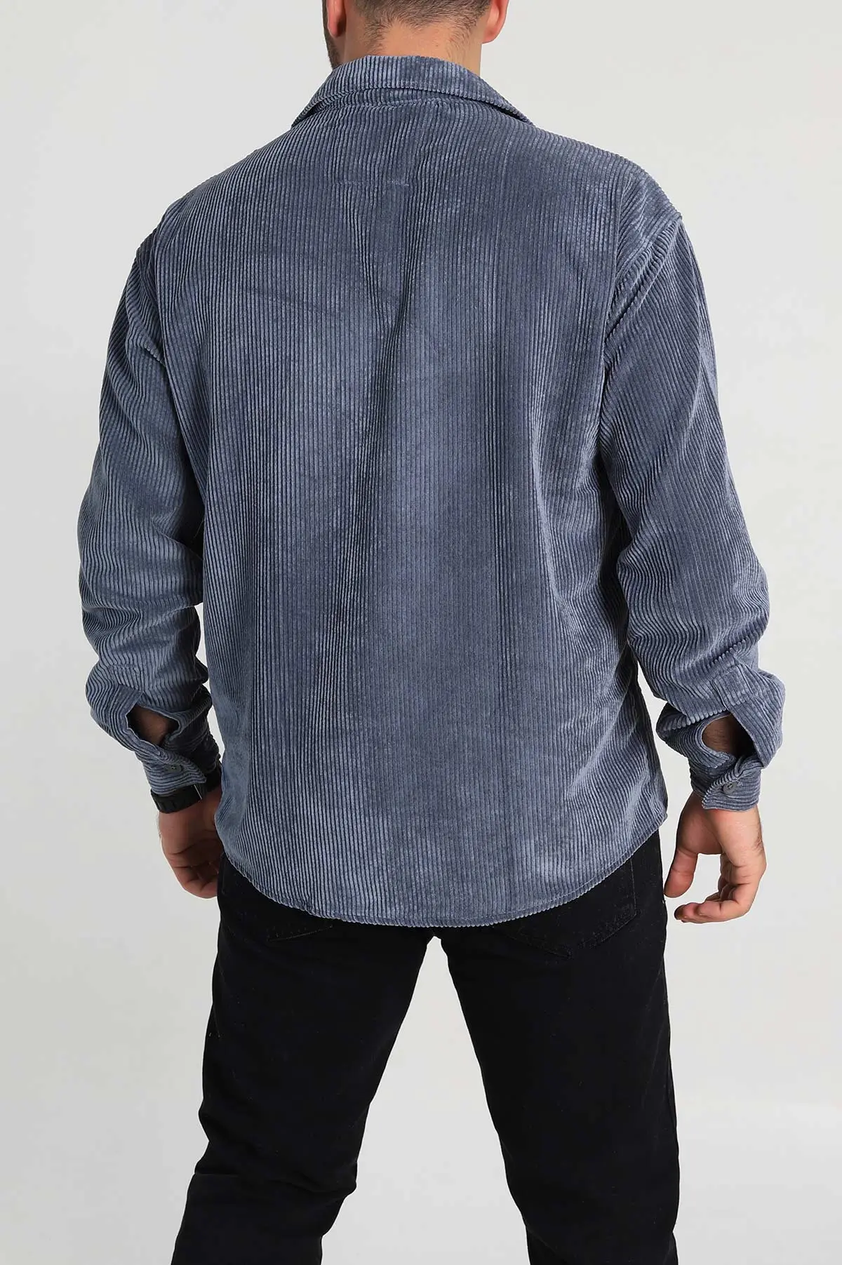 Antrasit Oversize Fitilli Kadife Cep Detaylı Erkek Gömlek 318409